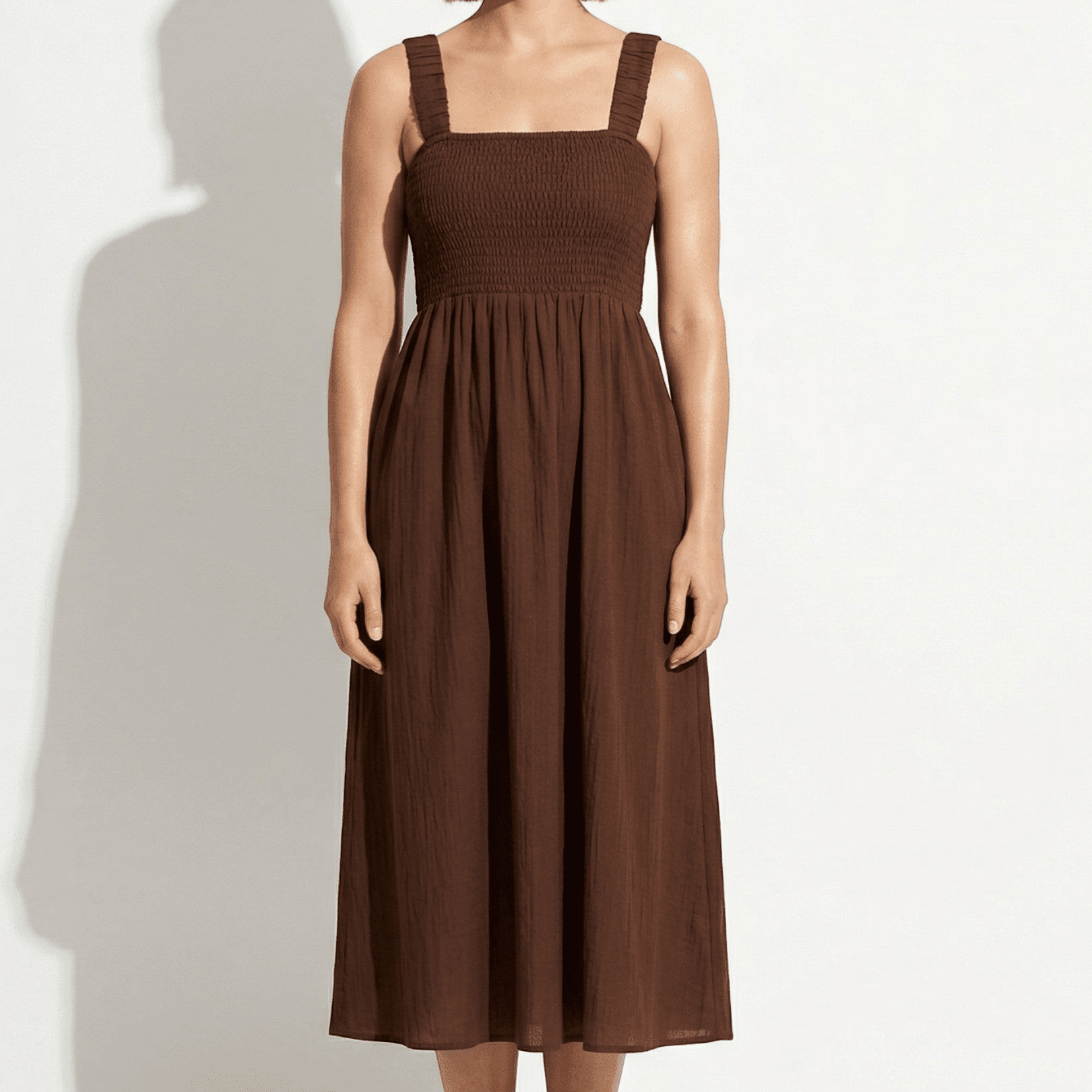 Lily - Women's Evening Smocked Midi Dress - Midi Dresses - Brown - Parker&Brooks