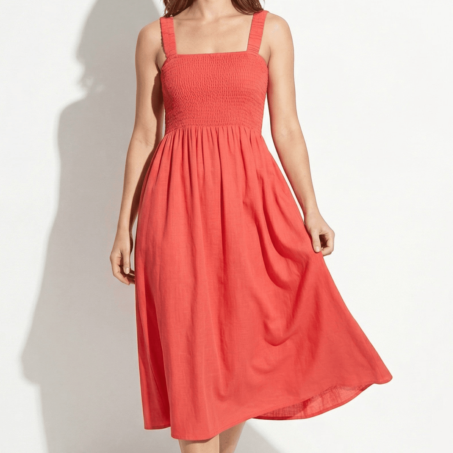 Lily - Women's Evening Smocked Midi Dress - Midi Dresses - Orange - Parker&Brooks