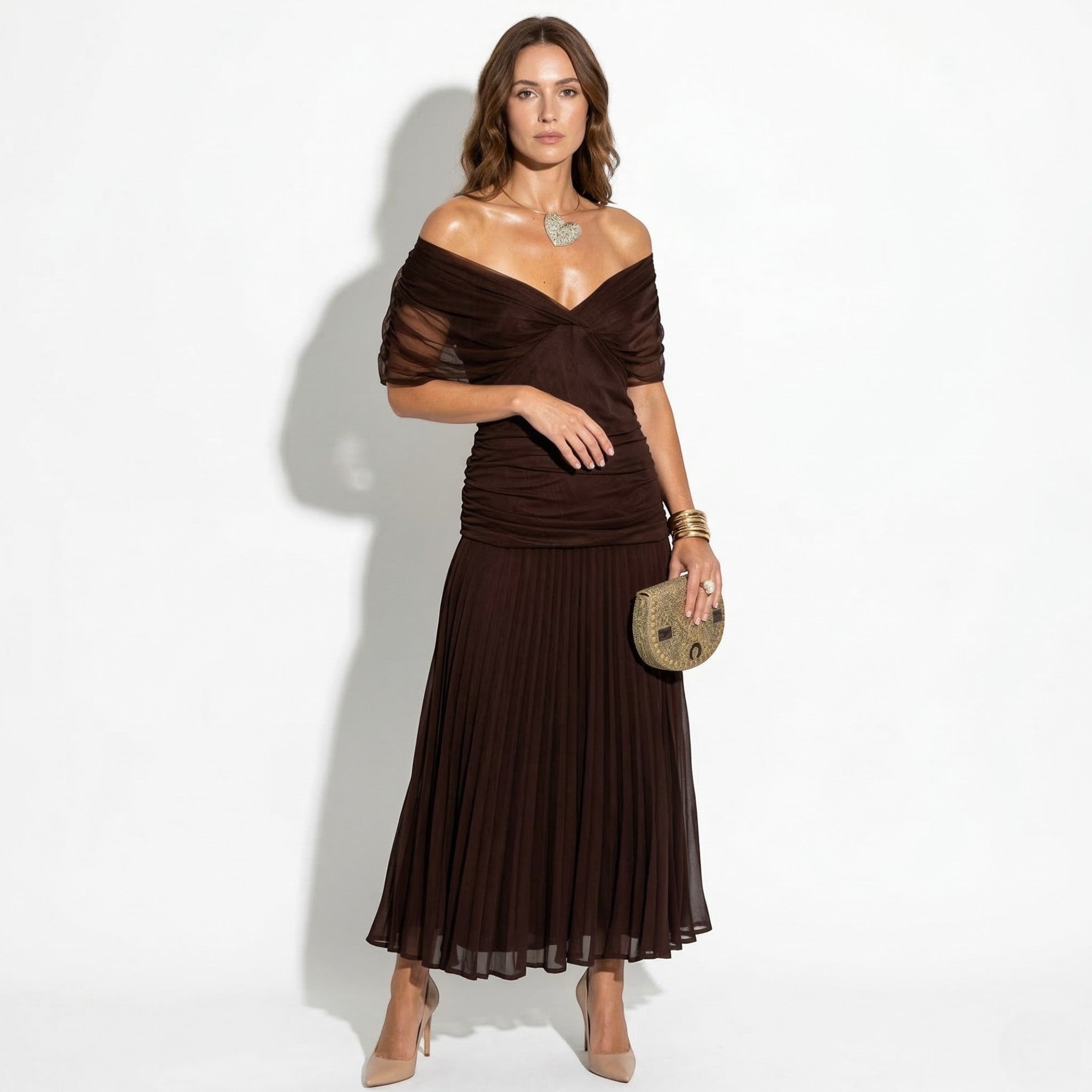 Lily - Women's Evening Ruched Maxi Dress - Dress - Brown - Parker&Brooks
