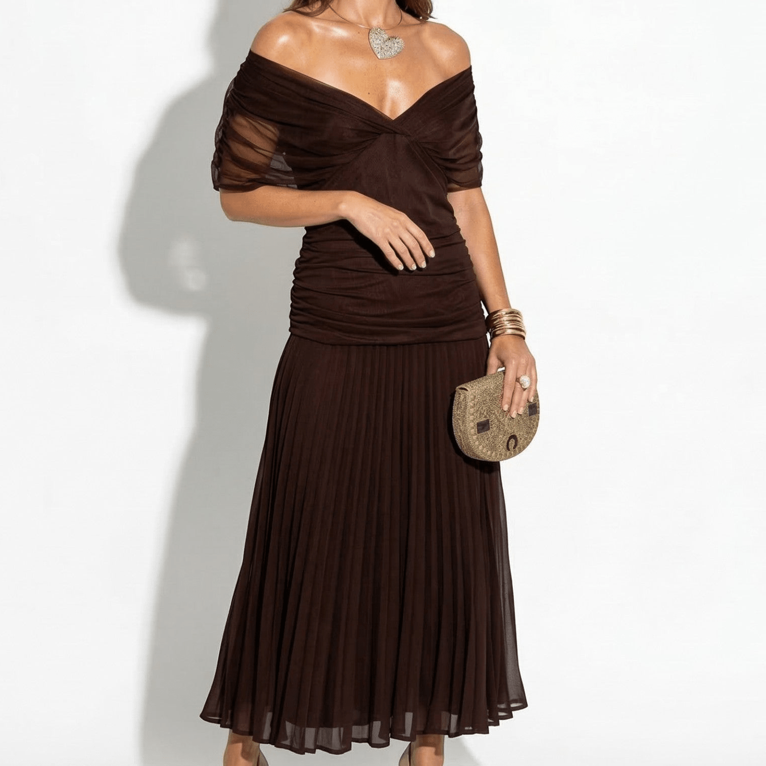 Lily - Women's Evening Ruched Maxi Dress - Dress - Brown - Parker&Brooks