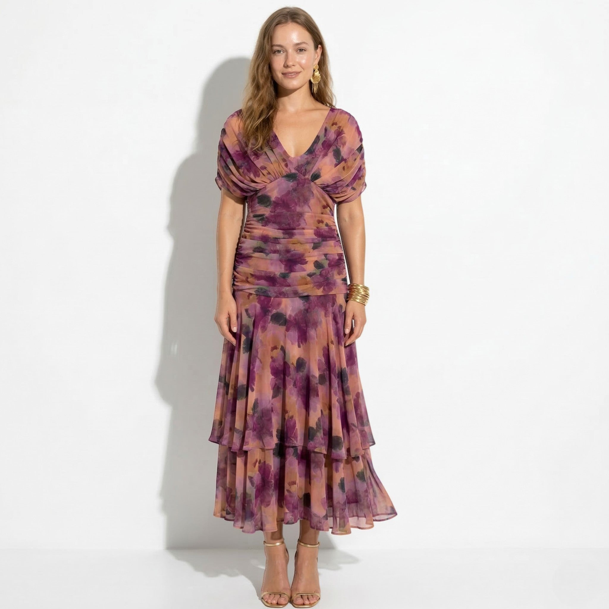 Lily - Women's Evening Ruched Maxi Dress - Dress - Brown - Parker&Brooks