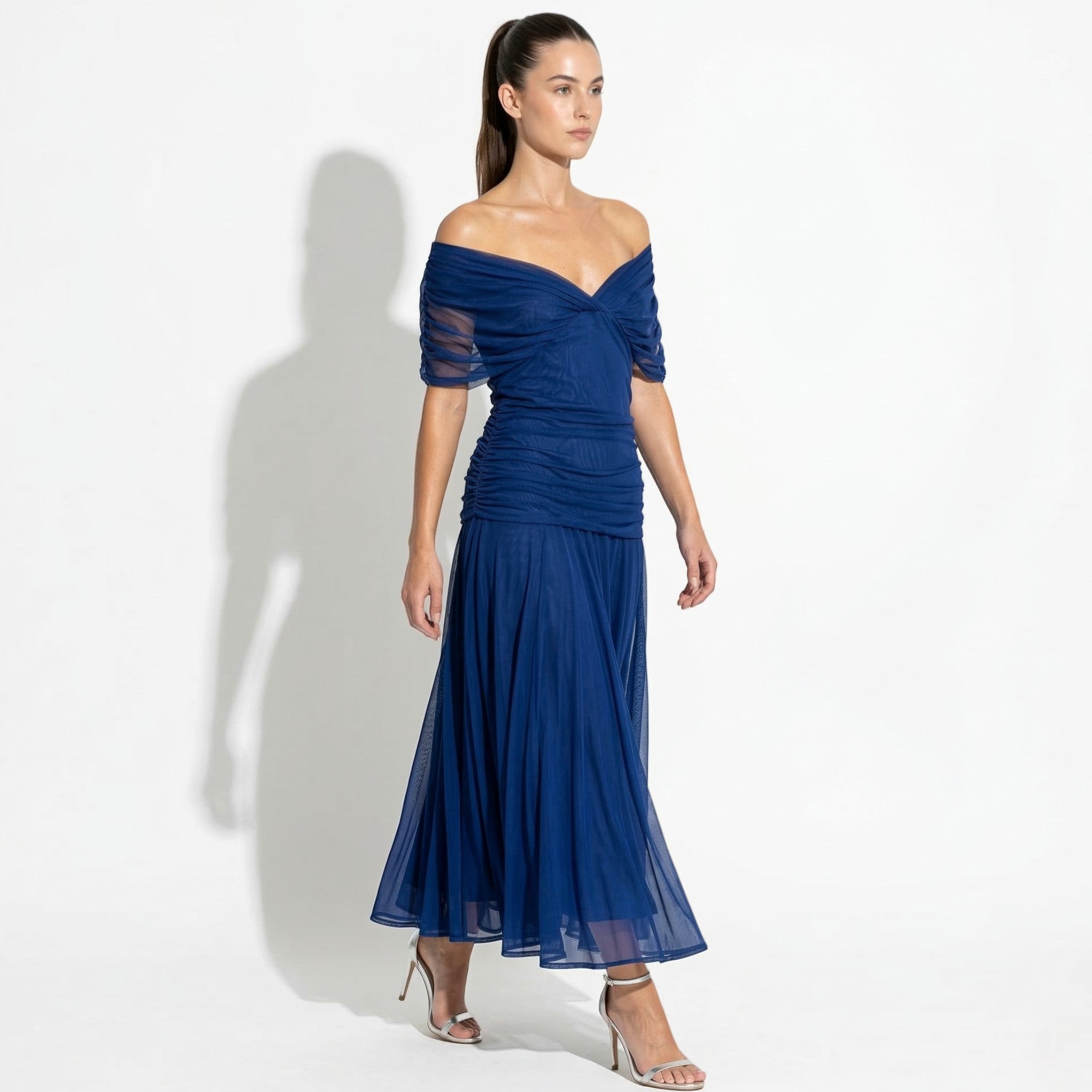 Lily - Women's Evening Ruched Maxi Dress - Dress - Blue - Parker&Brooks