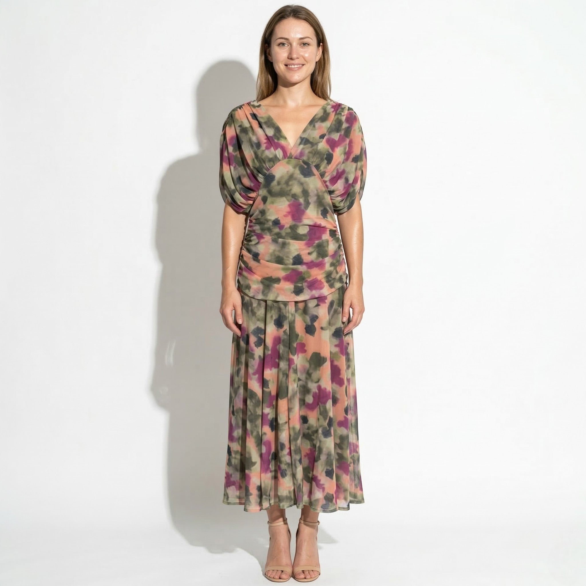 Lily - Women's Evening Ruched Maxi Dress - Dress - Green and Purple - Parker&Brooks