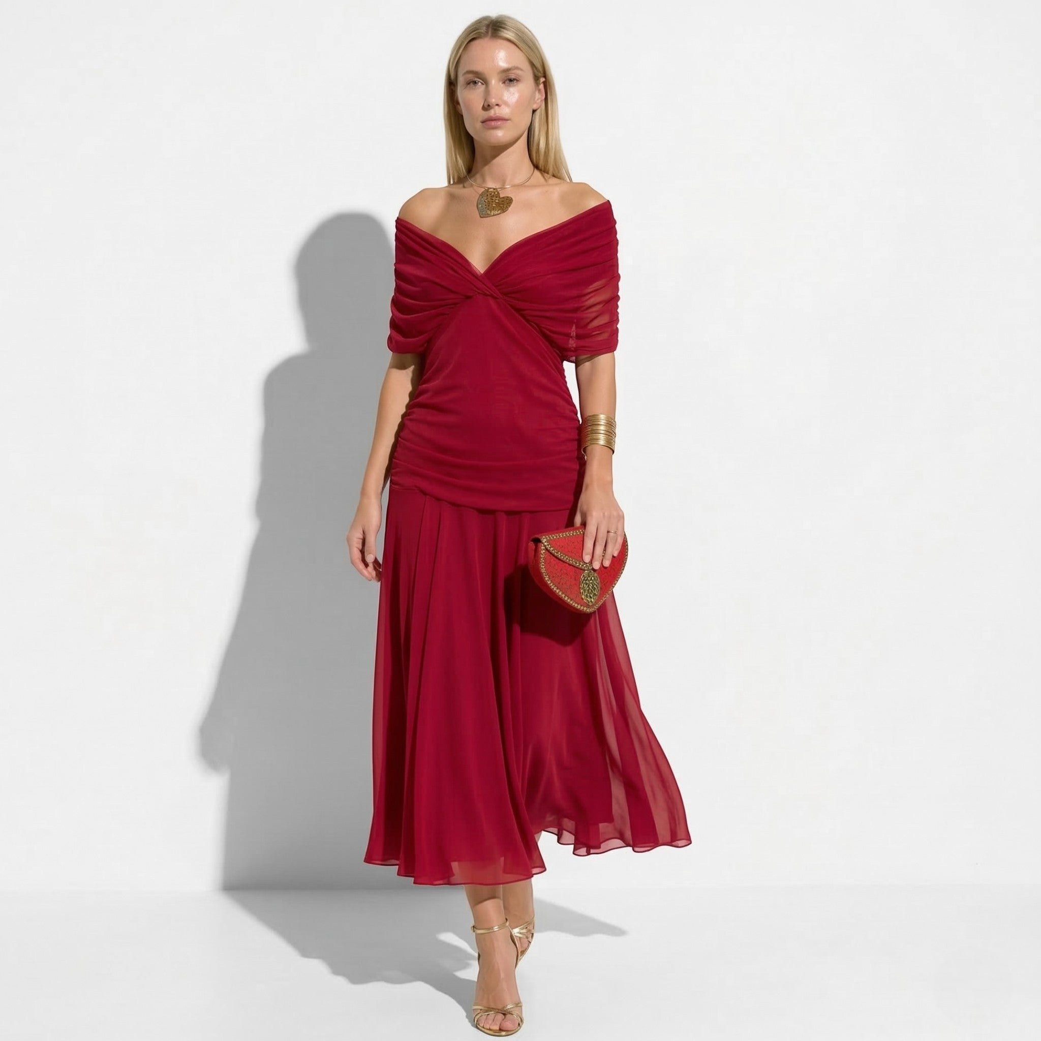 Lily - Women's Evening Ruched Maxi Dress - Dress - Red - Parker&Brooks