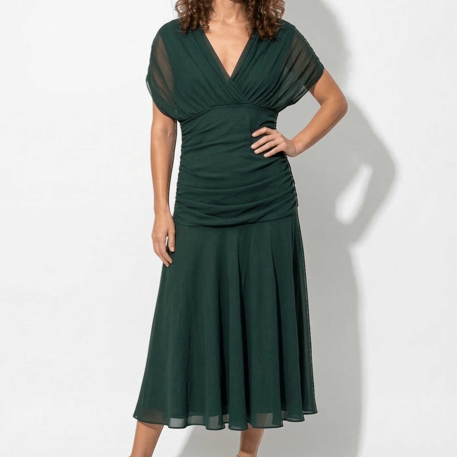 Lily - Women's Evening Ruched Maxi Dress - Dress - Green - Parker&Brooks