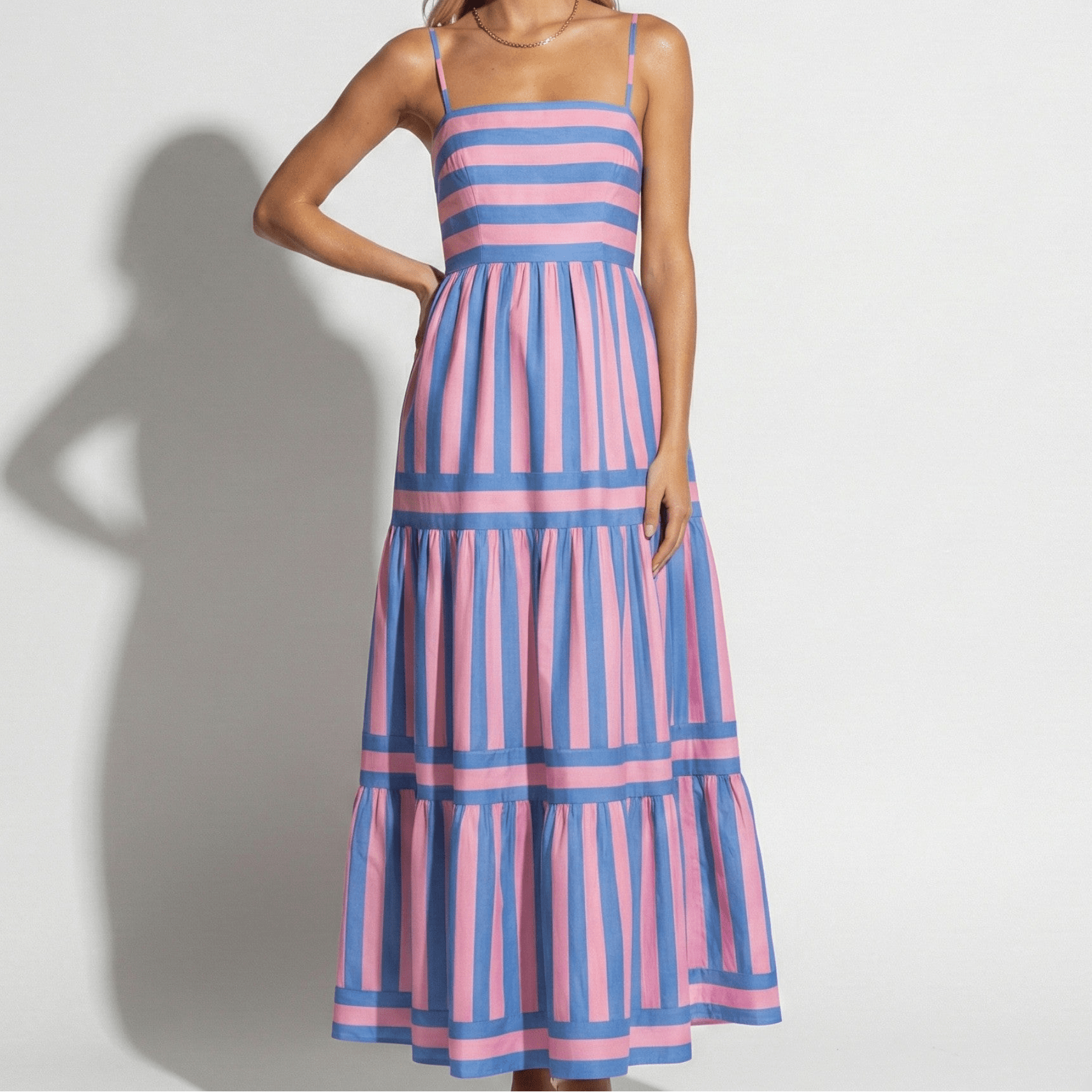 Lily - Women's Striped Tiered Maxi Dress with Spaghetti Straps - Dresses - Purple - Parker&Brooks
