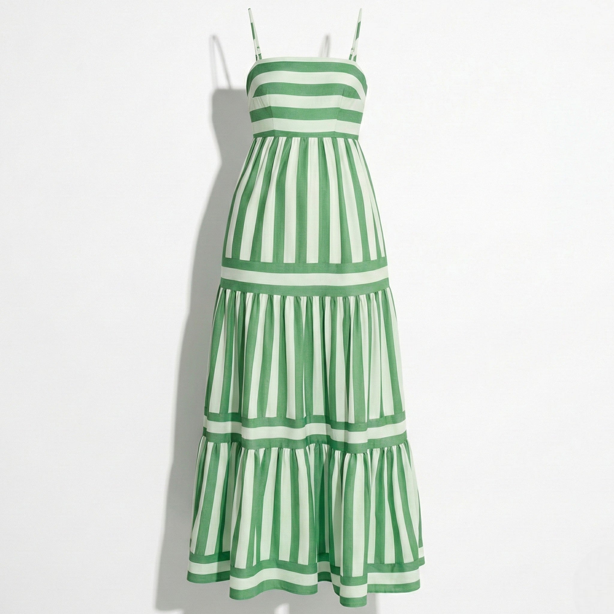 Lily - Women's Striped Tiered Maxi Dress with Spaghetti Straps - Dresses - Green - Parker&Brooks