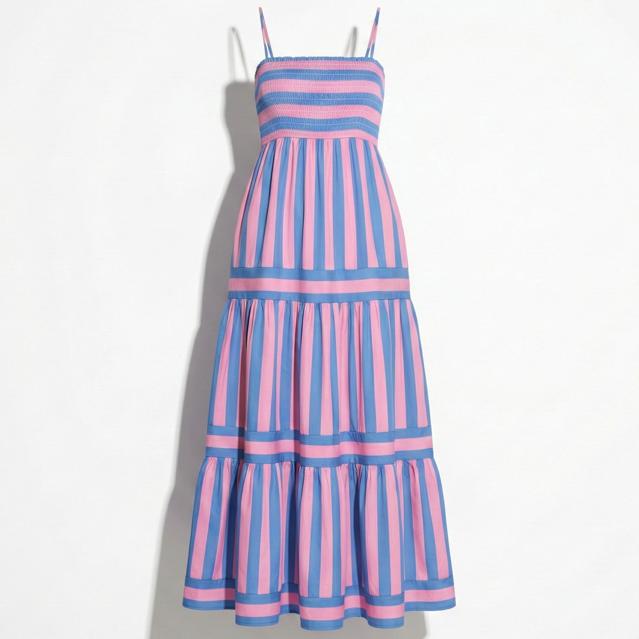 Lily - Women's Striped Tiered Maxi Dress with Spaghetti Straps - Dresses - Green - Parker&Brooks