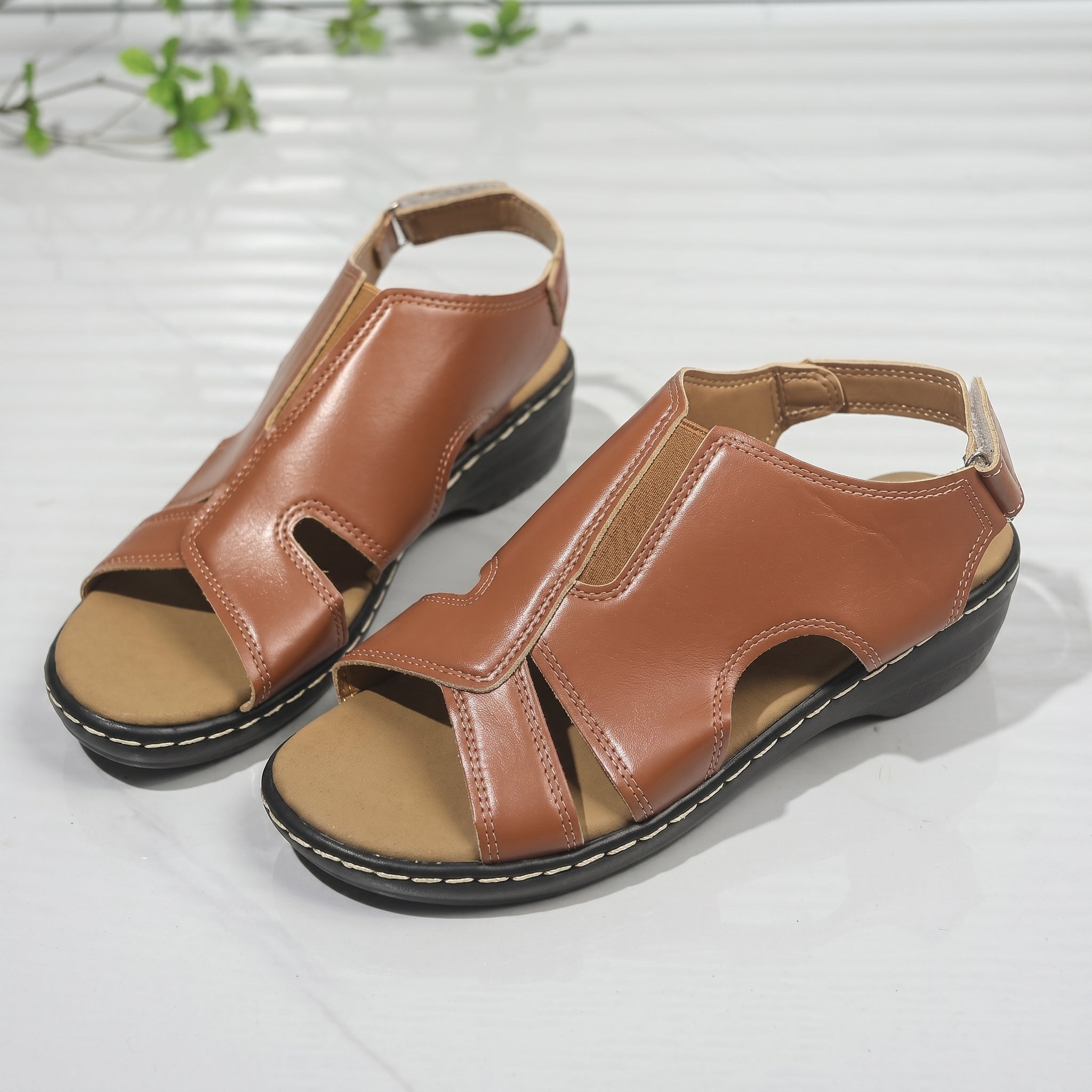 Louise - Women's Orthopedic Cut-Out Wedge Sandals - Sandals - Brown - Parker&Brooks