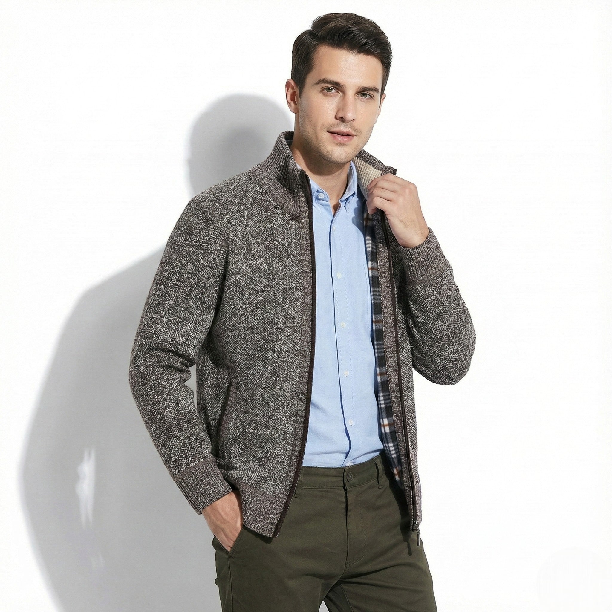 Men’s Wool Jacket with Zipper and Stand Collar