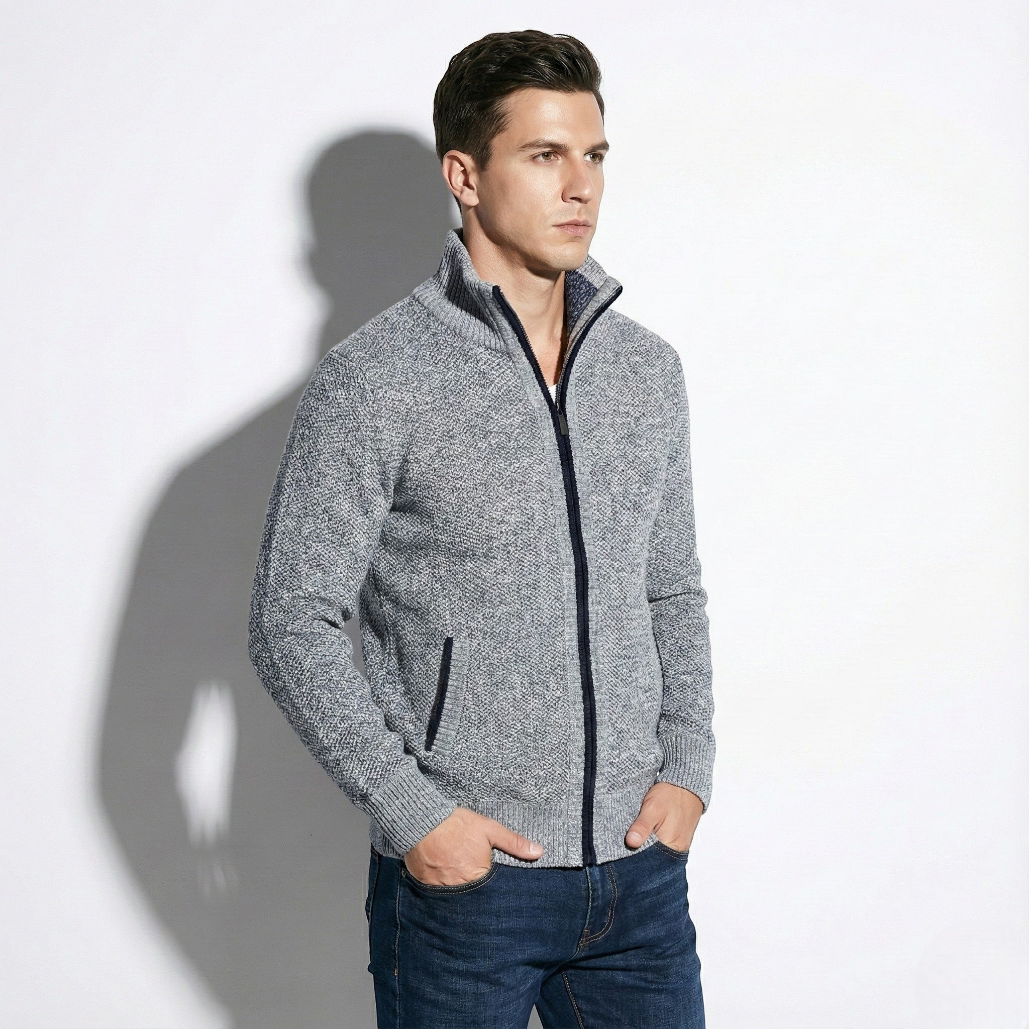 Men’s Wool Jacket with Zipper and Stand Collar