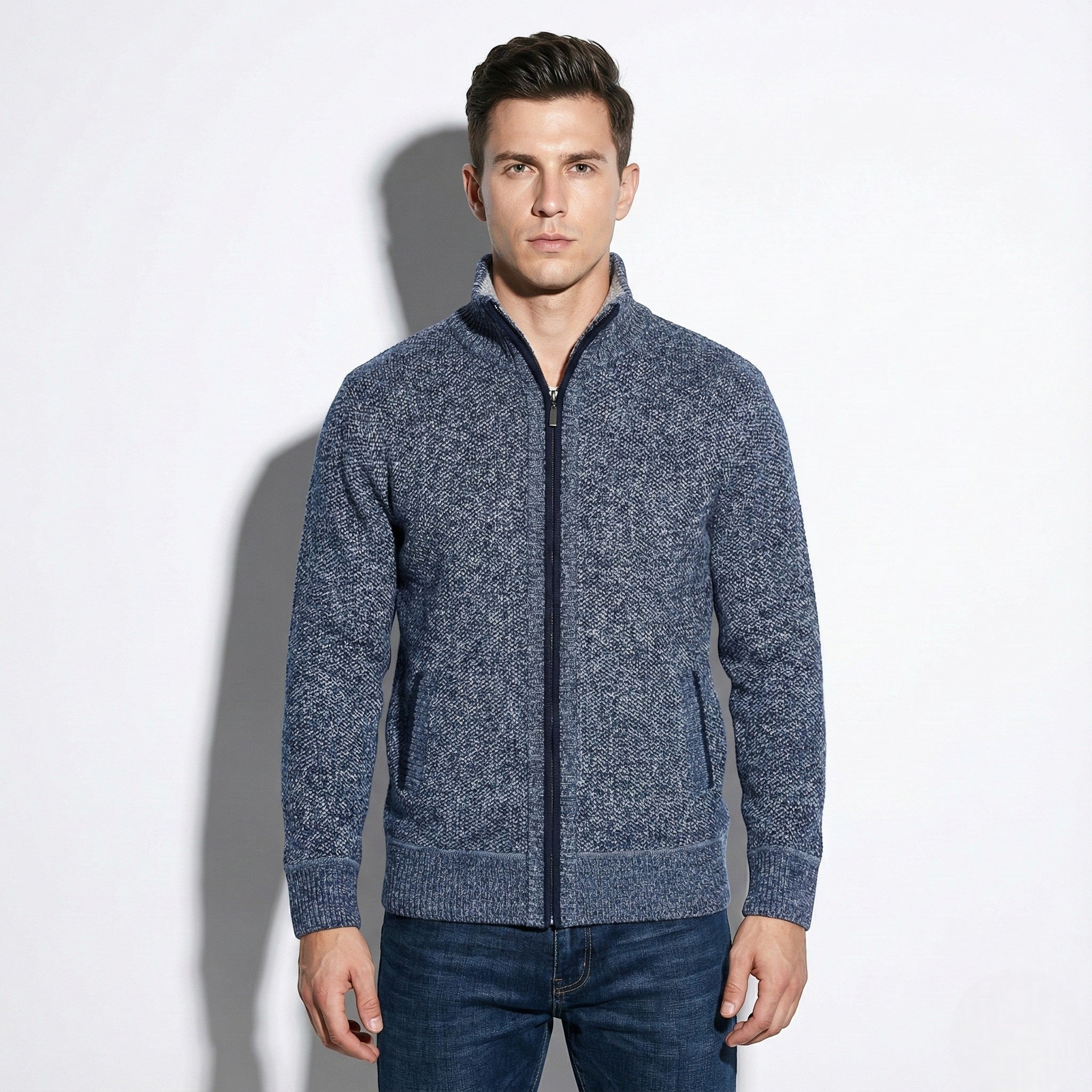 Men’s Wool Jacket with Zipper and Stand Collar