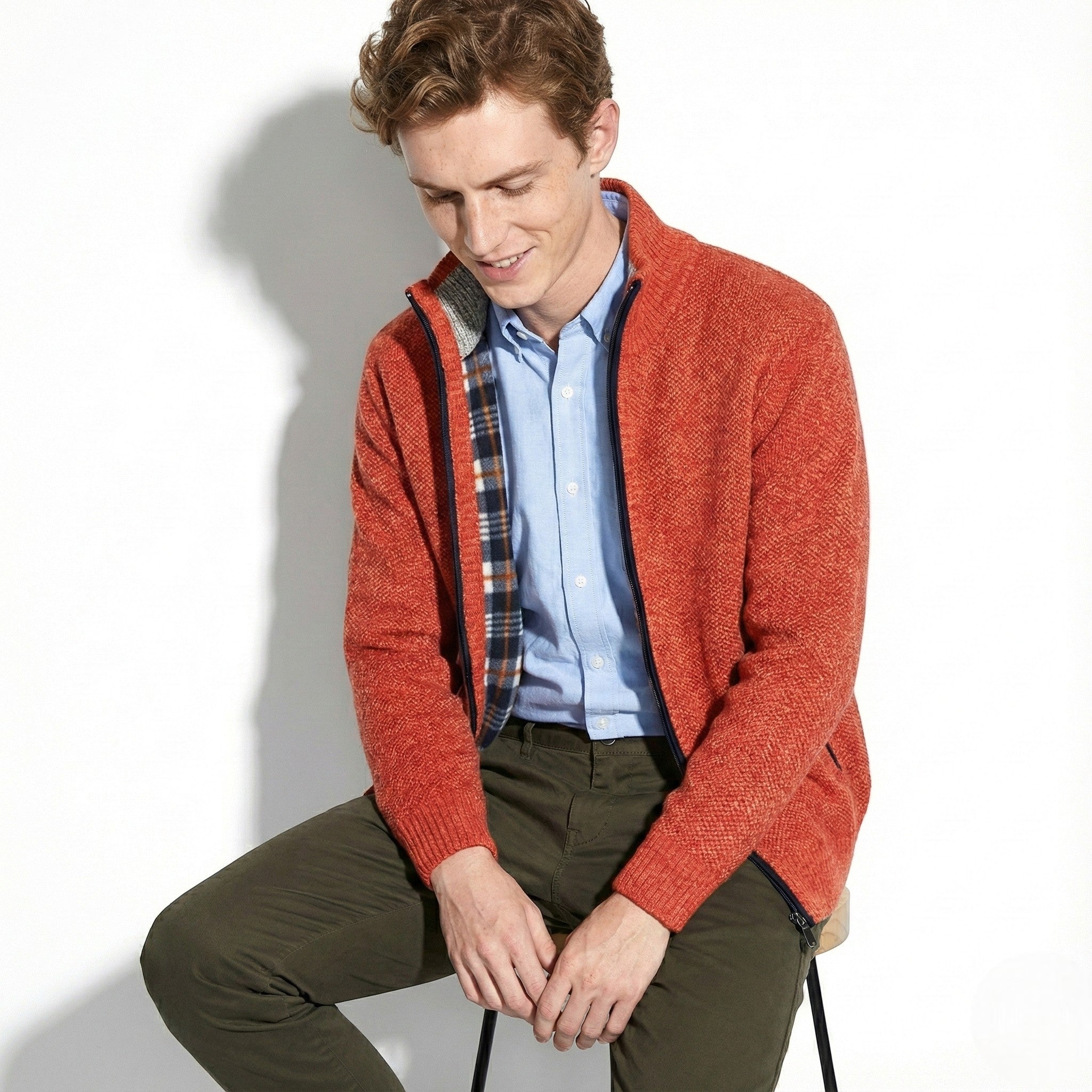 Men’s Wool Jacket with Zipper and Stand Collar