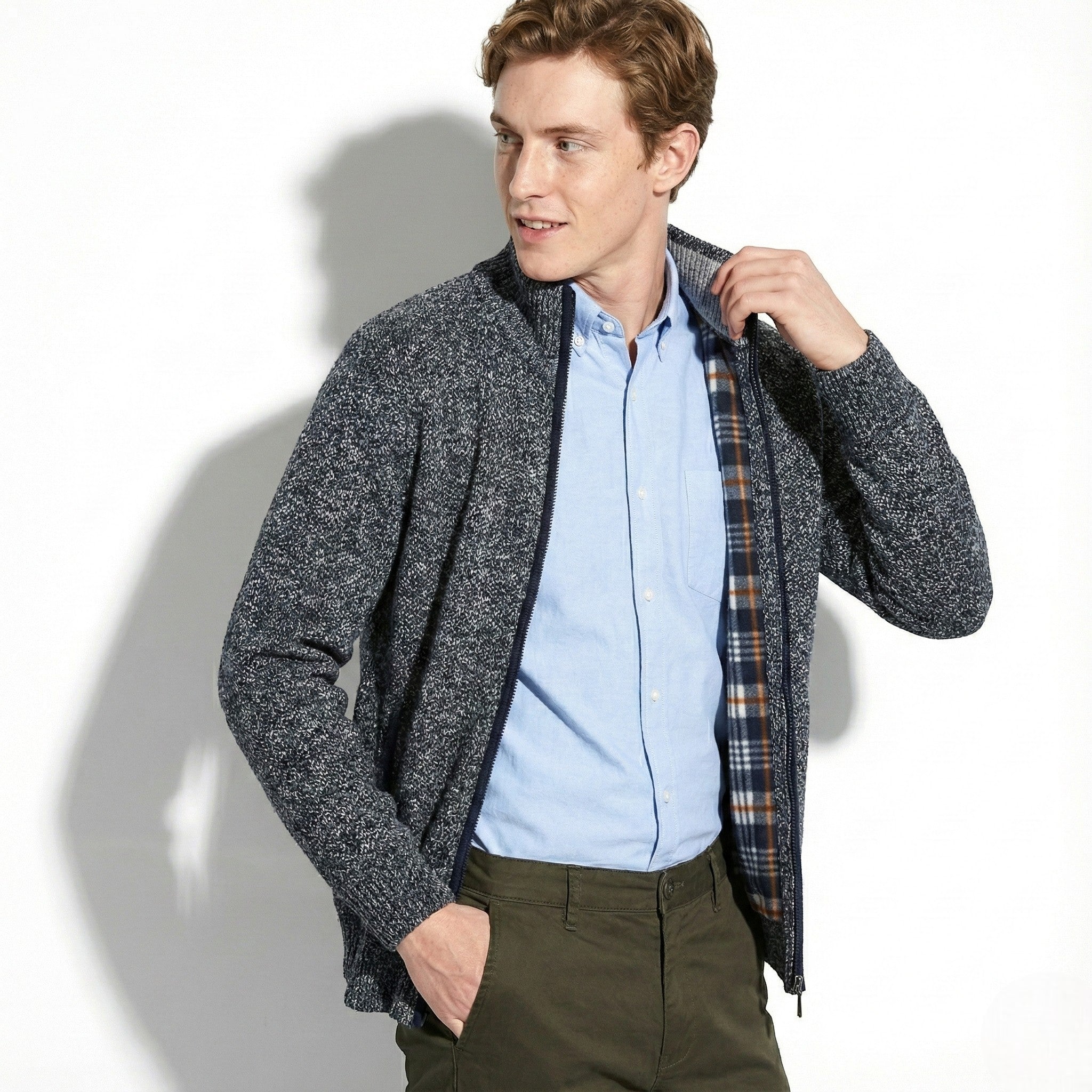 Men’s Wool Jacket with Zipper and Stand Collar