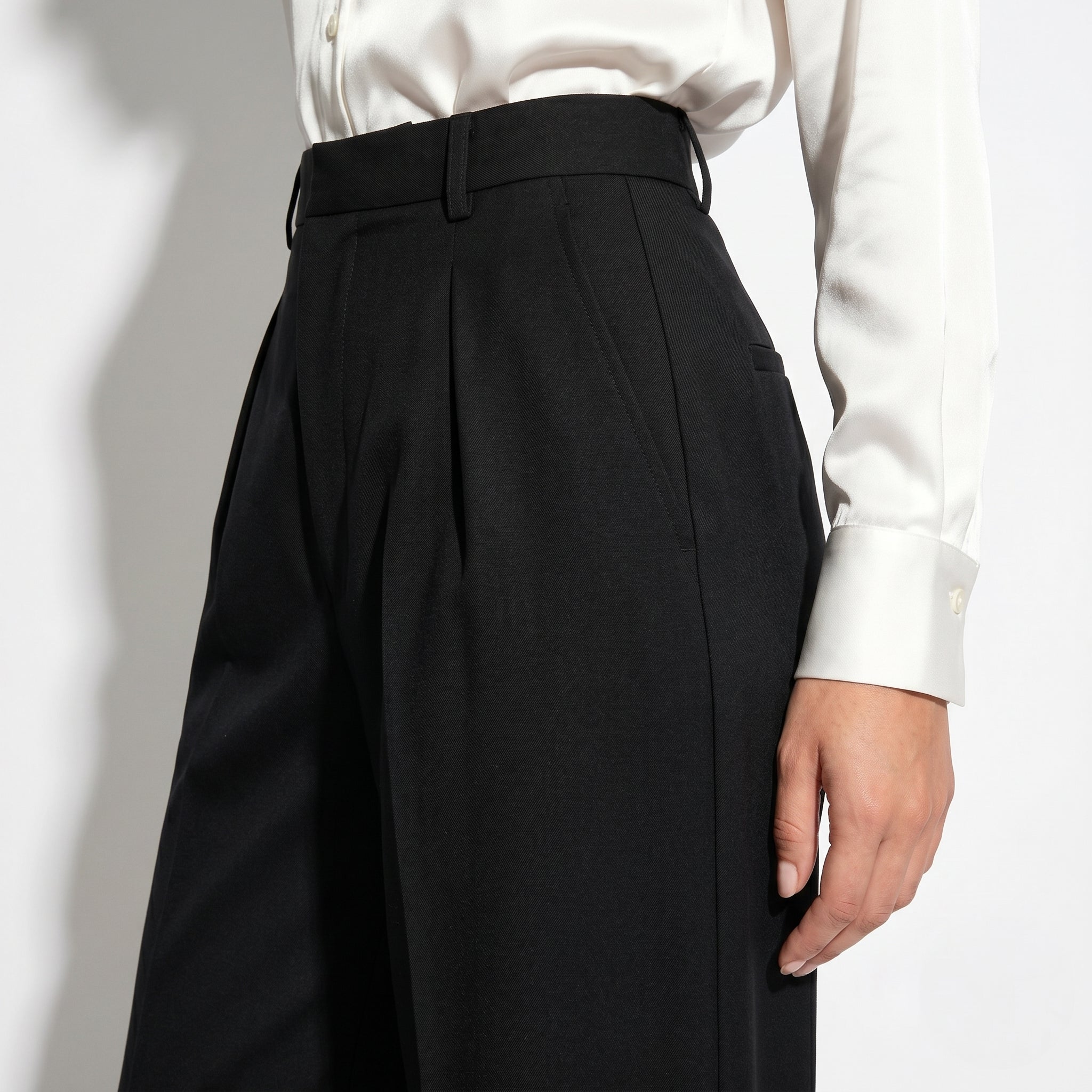 Maisie - Women's Classic Tailored High - Waist Wide - Leg Trousers - Pants - Black - Parker&Brooks