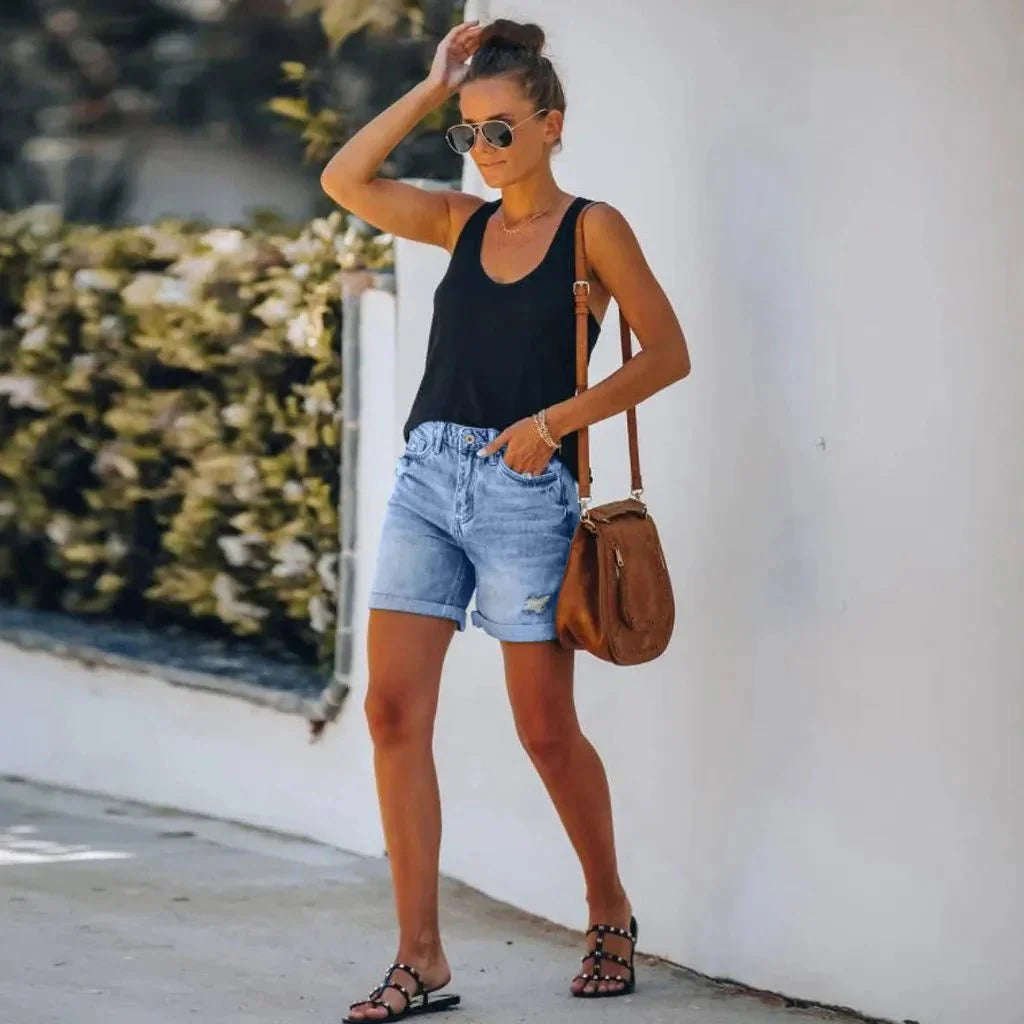 Mara – Elegant High-Waisted Denim Shorts