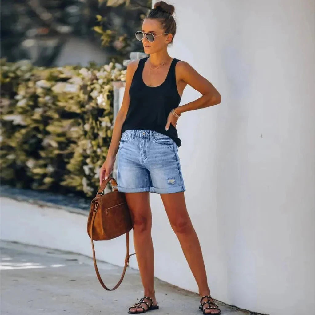Mara – Elegant High-Waisted Denim Shorts