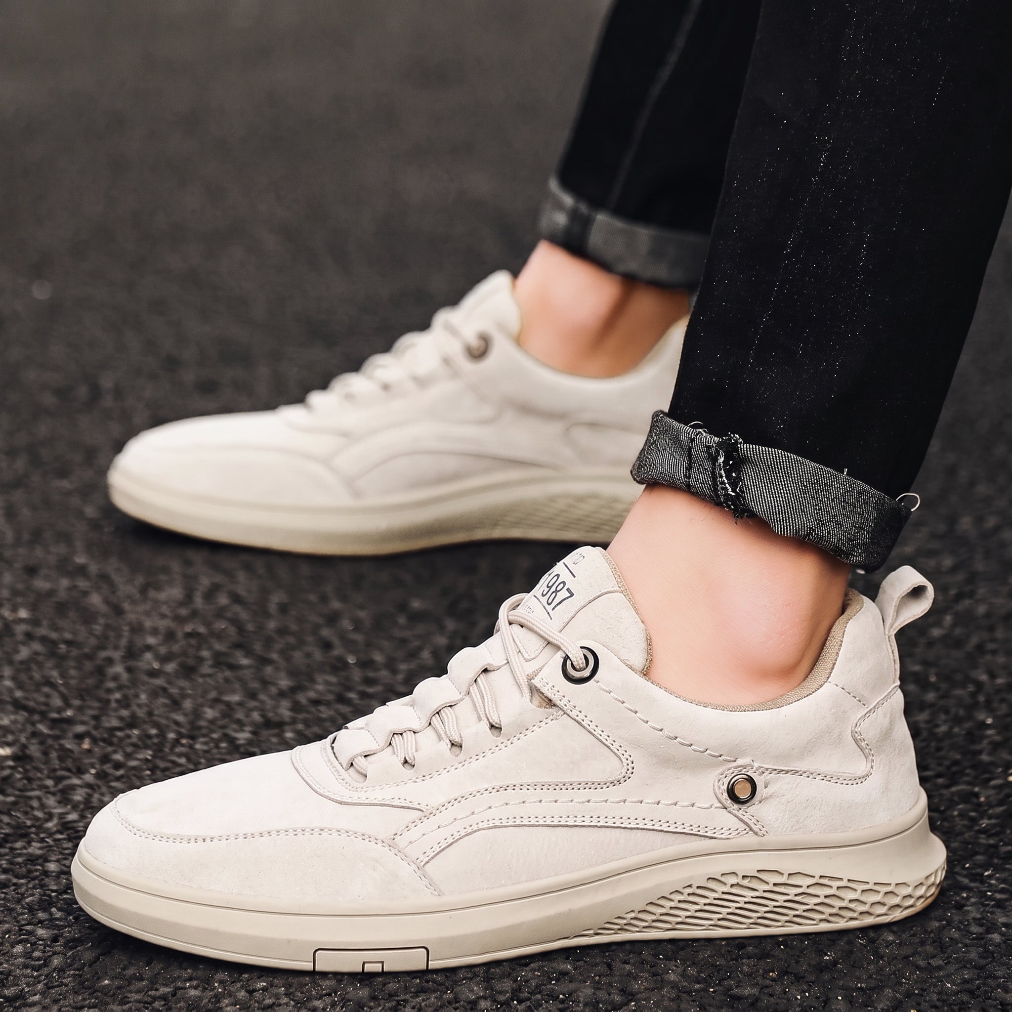Marcus - Men's Low-Top Suede-Look Sneakers with Lace-Up Detail - Sneakers - Beige - Parker&Brooks