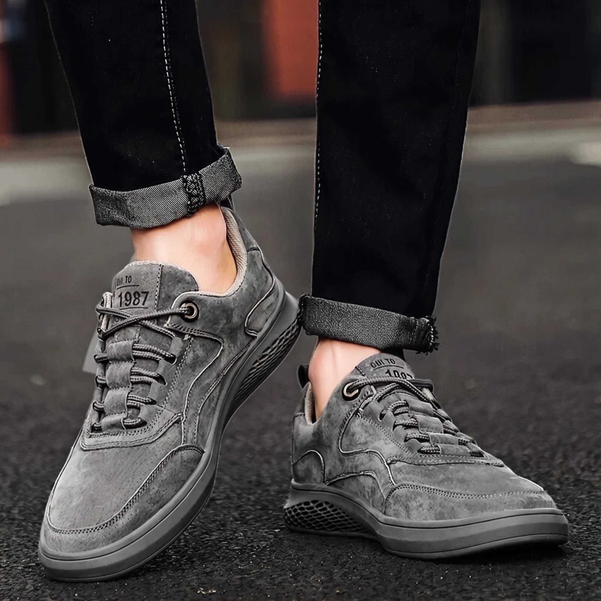 Marcus - Men's Low-Top Suede-Look Sneakers with Lace-Up Detail - Sneakers - Gray - Parker&Brooks