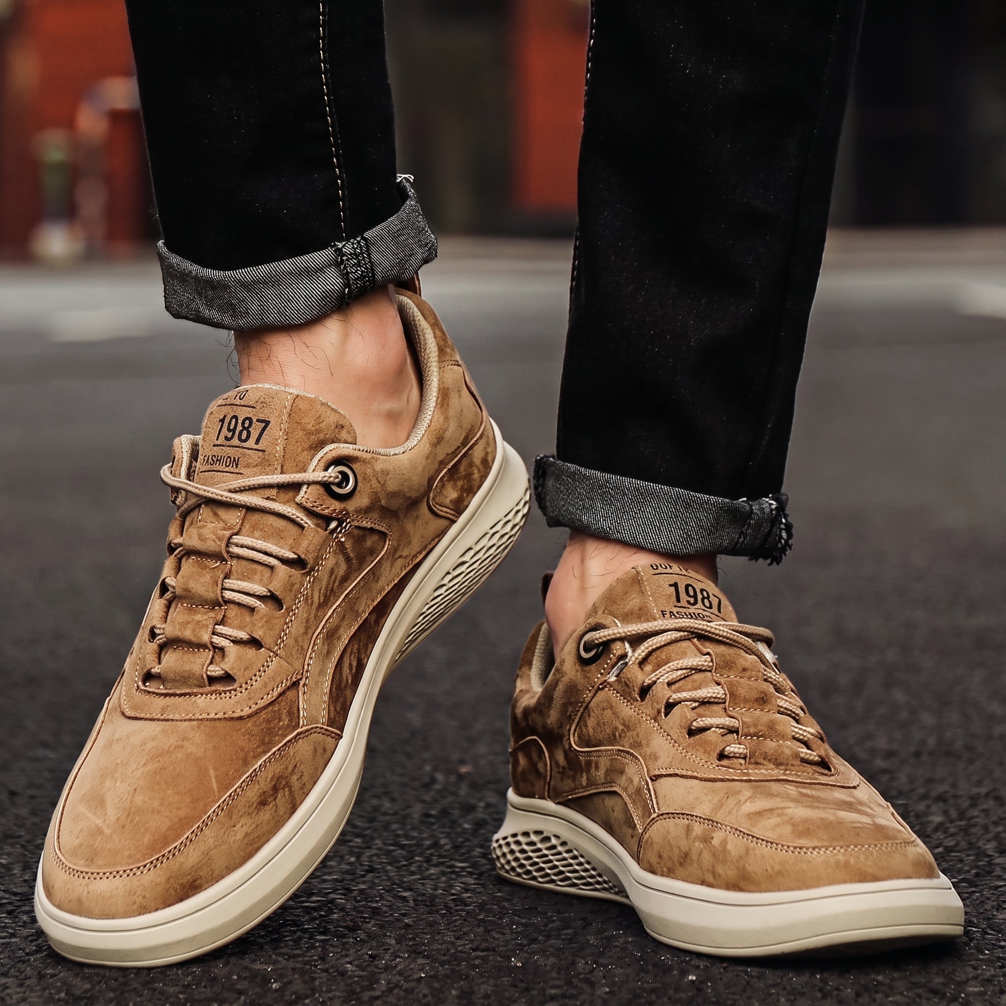 Marcus - Men's Low-Top Suede-Look Sneakers with Lace-Up Detail - Sneakers - Khaki - Parker&Brooks