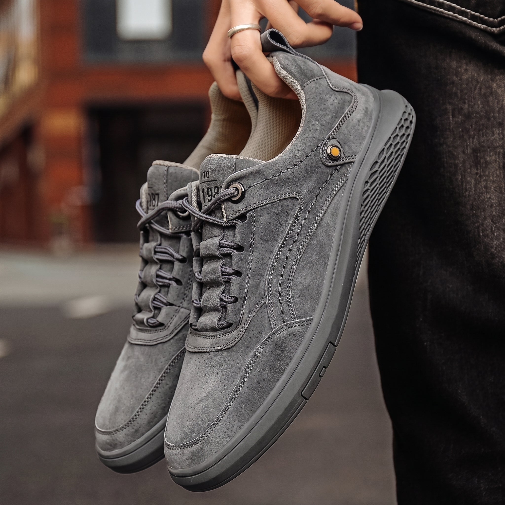 Marcus - Men's Low-Top Suede-Look Sneakers with Lace-Up Detail - Sneakers - Gray - Parker&Brooks