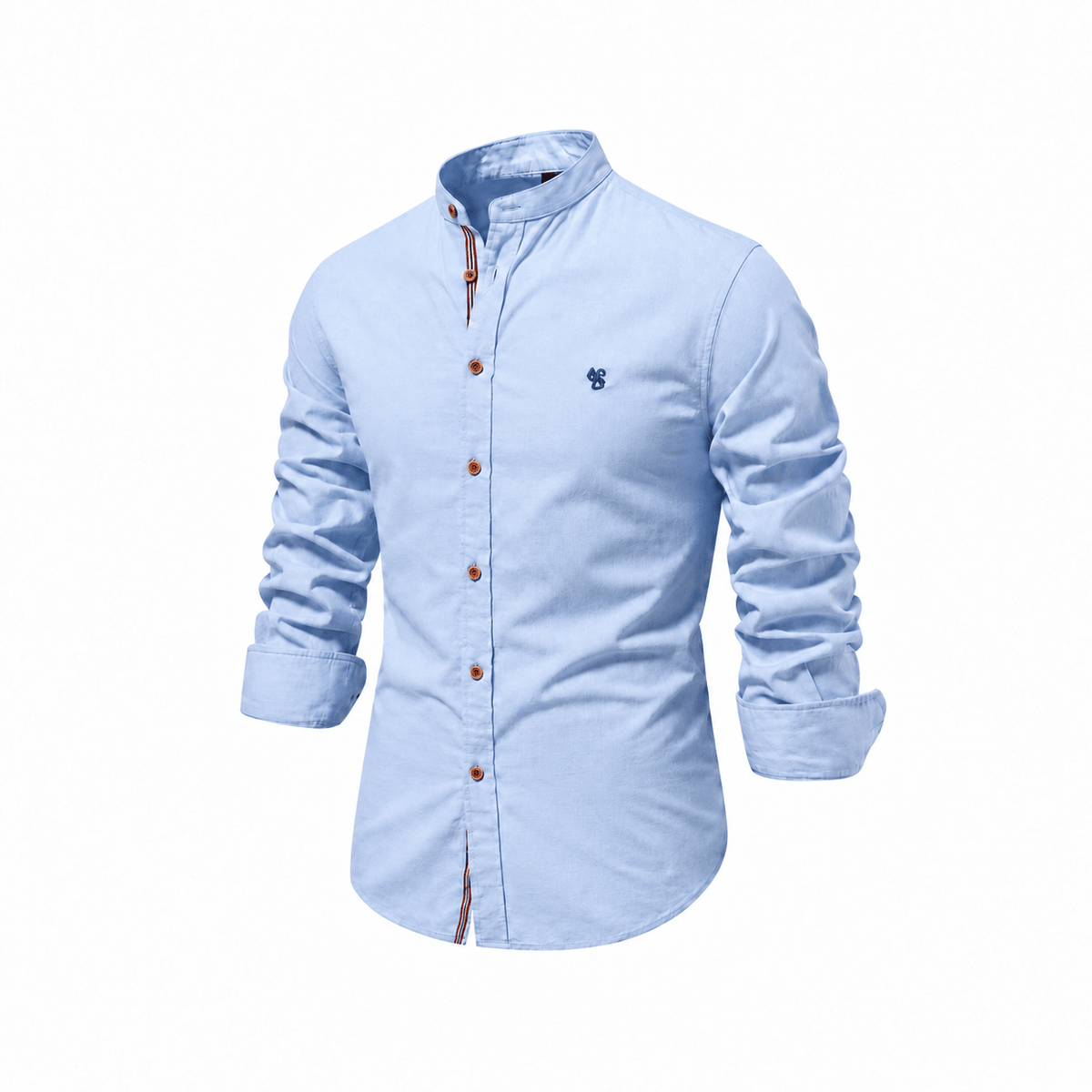 Marcus - Men's Mandarin Collar Button-Down Shirt with Contrast Trim - Blue - Parker&Brooks