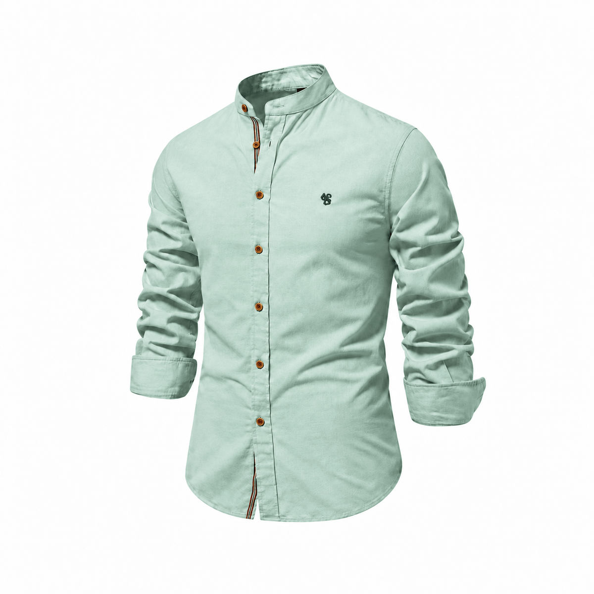 Marcus - Men's Mandarin Collar Button-Down Shirt with Contrast Trim - Green - Parker&Brooks