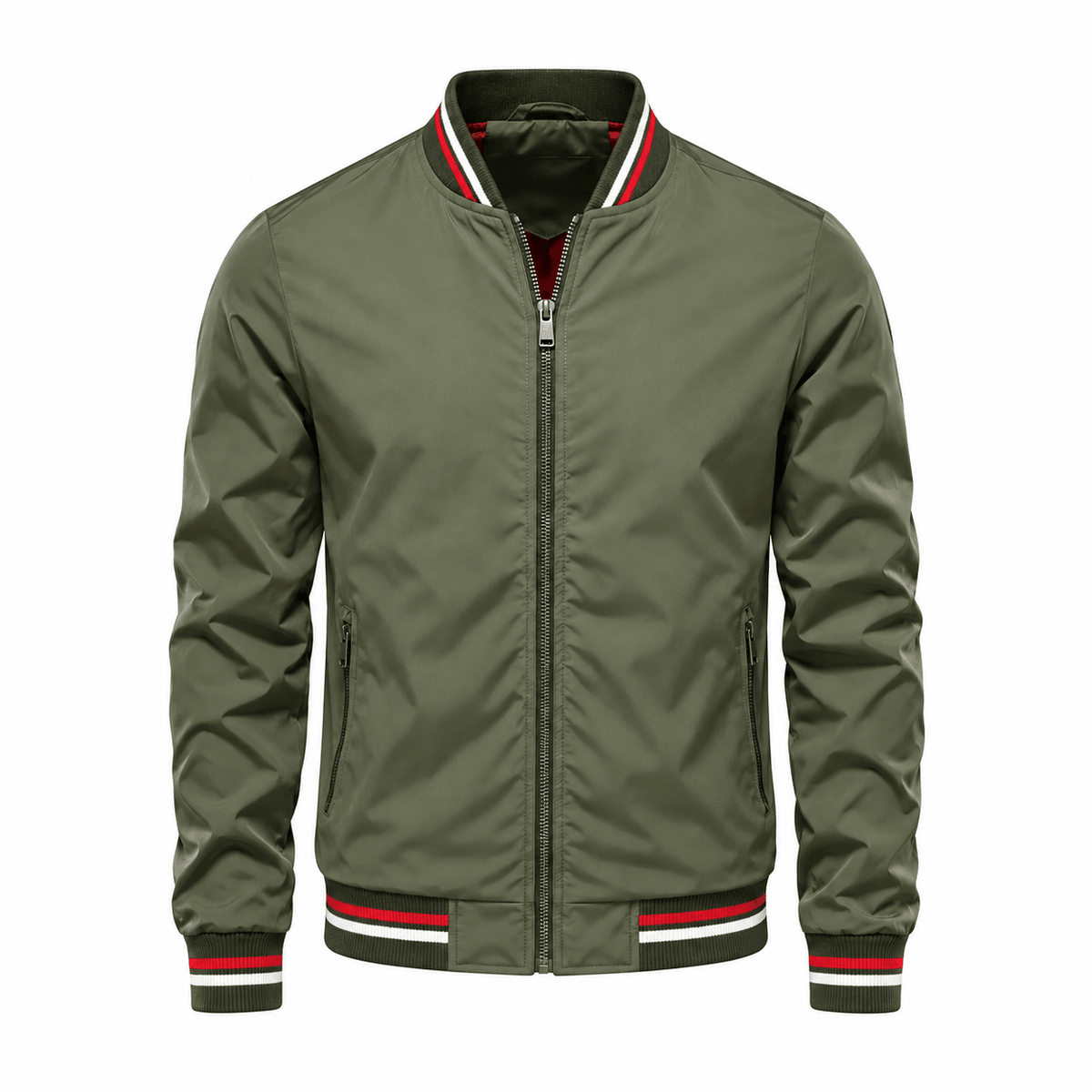 Marcus - Men's Stand Collar Zip-Up Bomber Jacket with Contrast Lining - Bomber Jackets - Green - Parker&Brooks