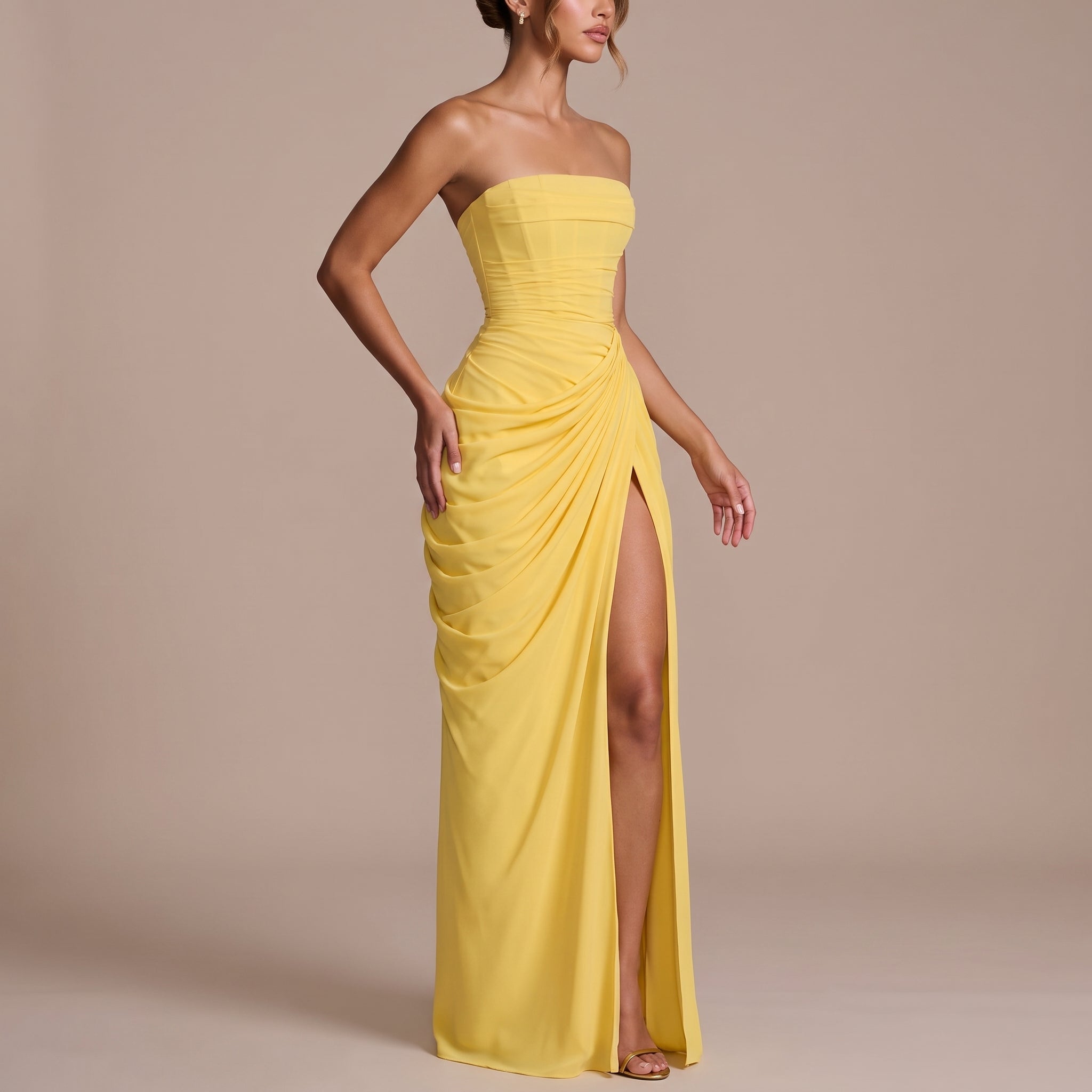 Margot - Women's Bridesmaid Strapless Ruched Maxi Dress