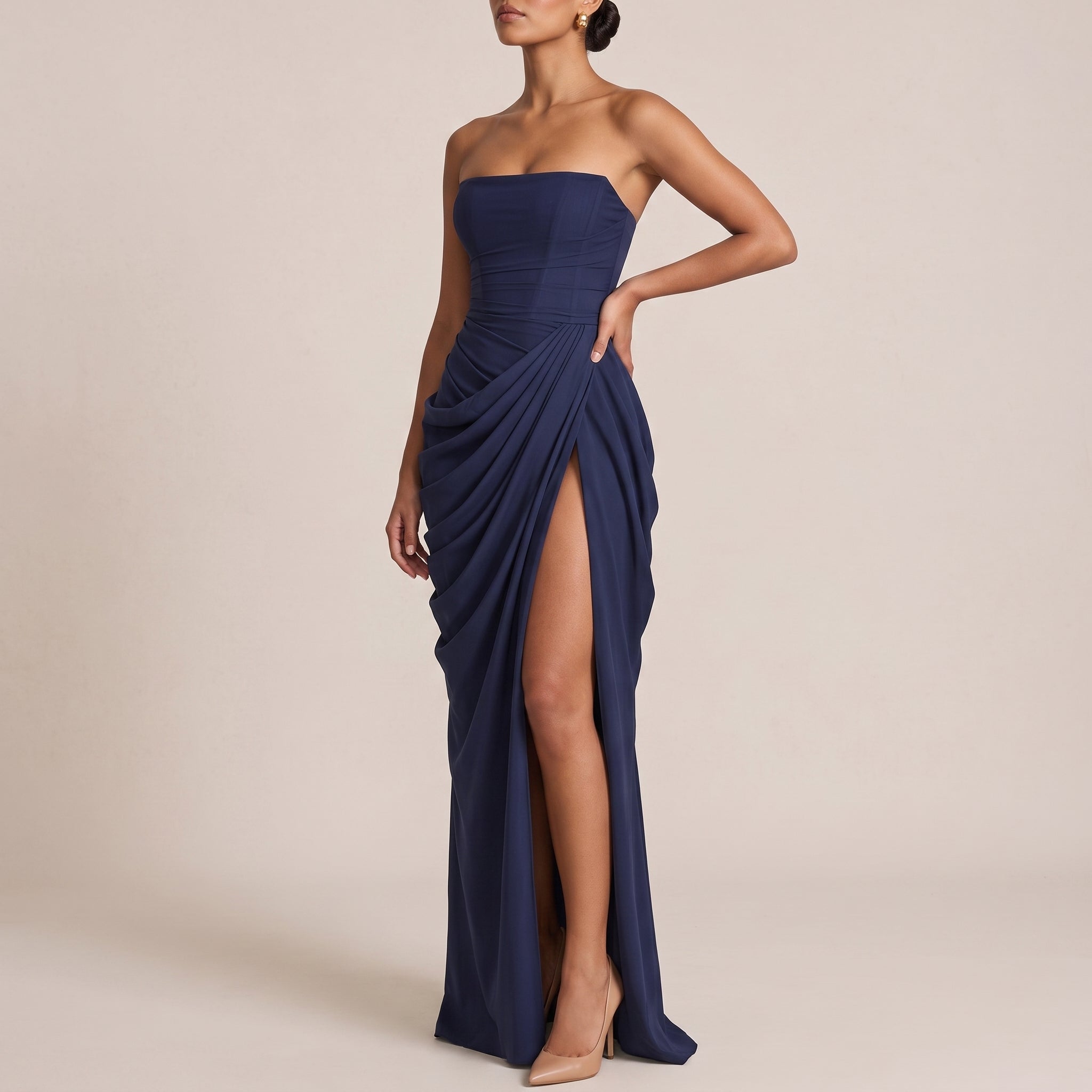 Margot - Women's Bridesmaid Strapless Ruched Maxi Dress
