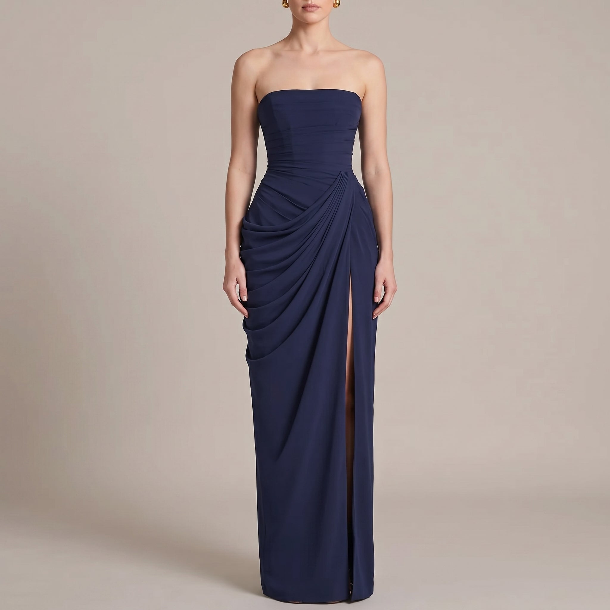Margot - Women's Bridesmaid Strapless Ruched Maxi Dress