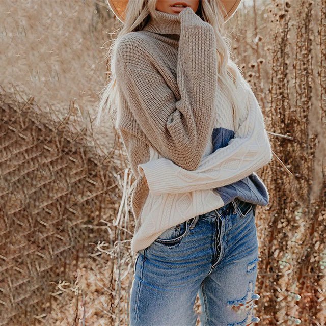 Marita - Stylish Knit Sweater with Contrasting Turtleneck