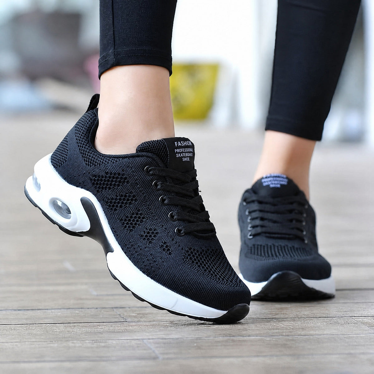 Marley - Women's Orthopedic Lace-Up Trainers with Cushioned Sole - Sneakers - Black - Parker&Brooks
