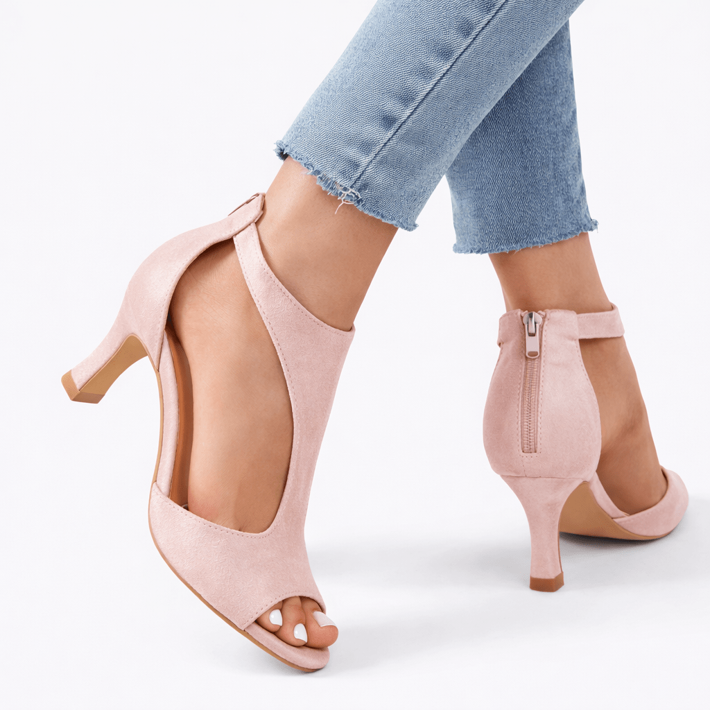 Mathilde - Women's Mid Heel Cut-Out Peep Toe Sandals - Sandals - Pink - Parker&Brooks
