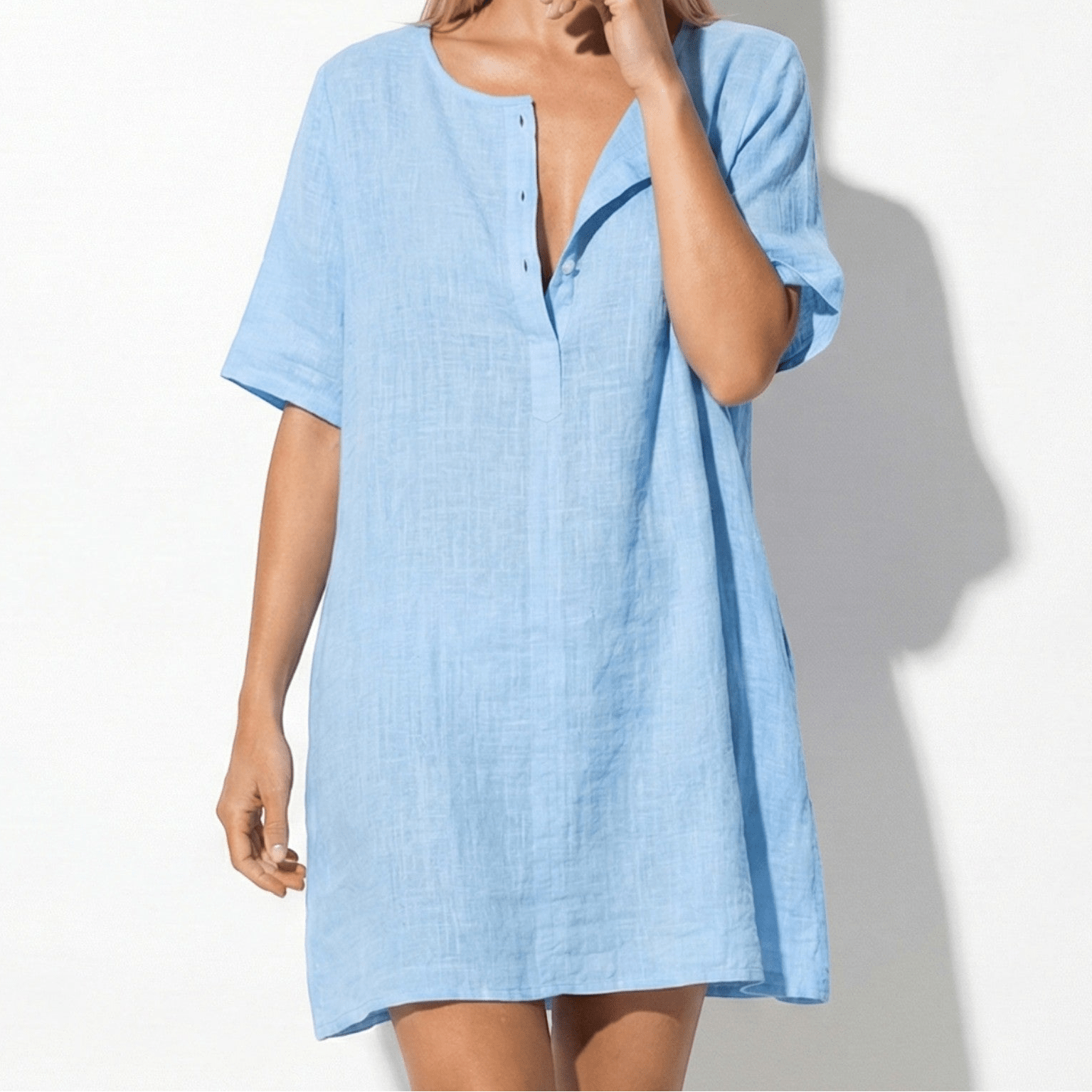 Megan - Women's V - Neck Beach Cover Up Dress - Dress - Blue - Parker&Brooks