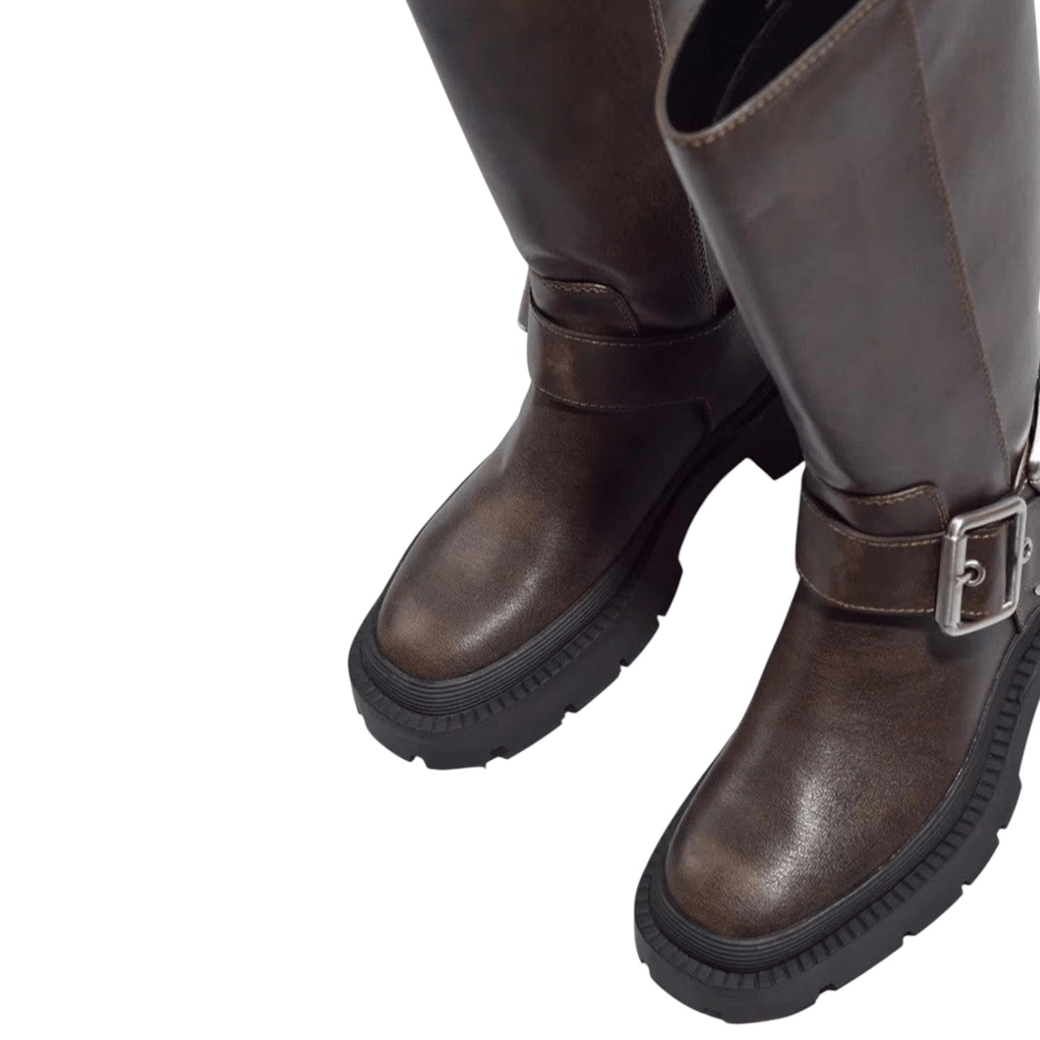 Women’s Leather Boots with Buckles and Profiled Sole