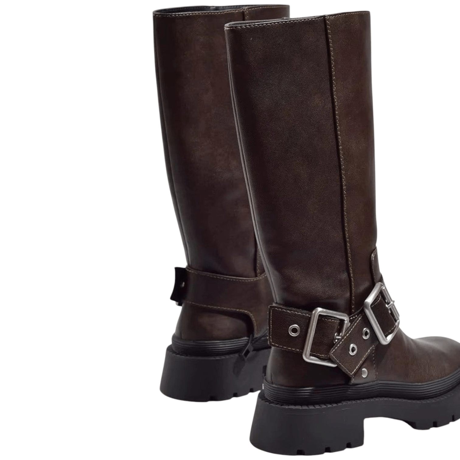 Women’s Leather Boots with Buckles and Profiled Sole