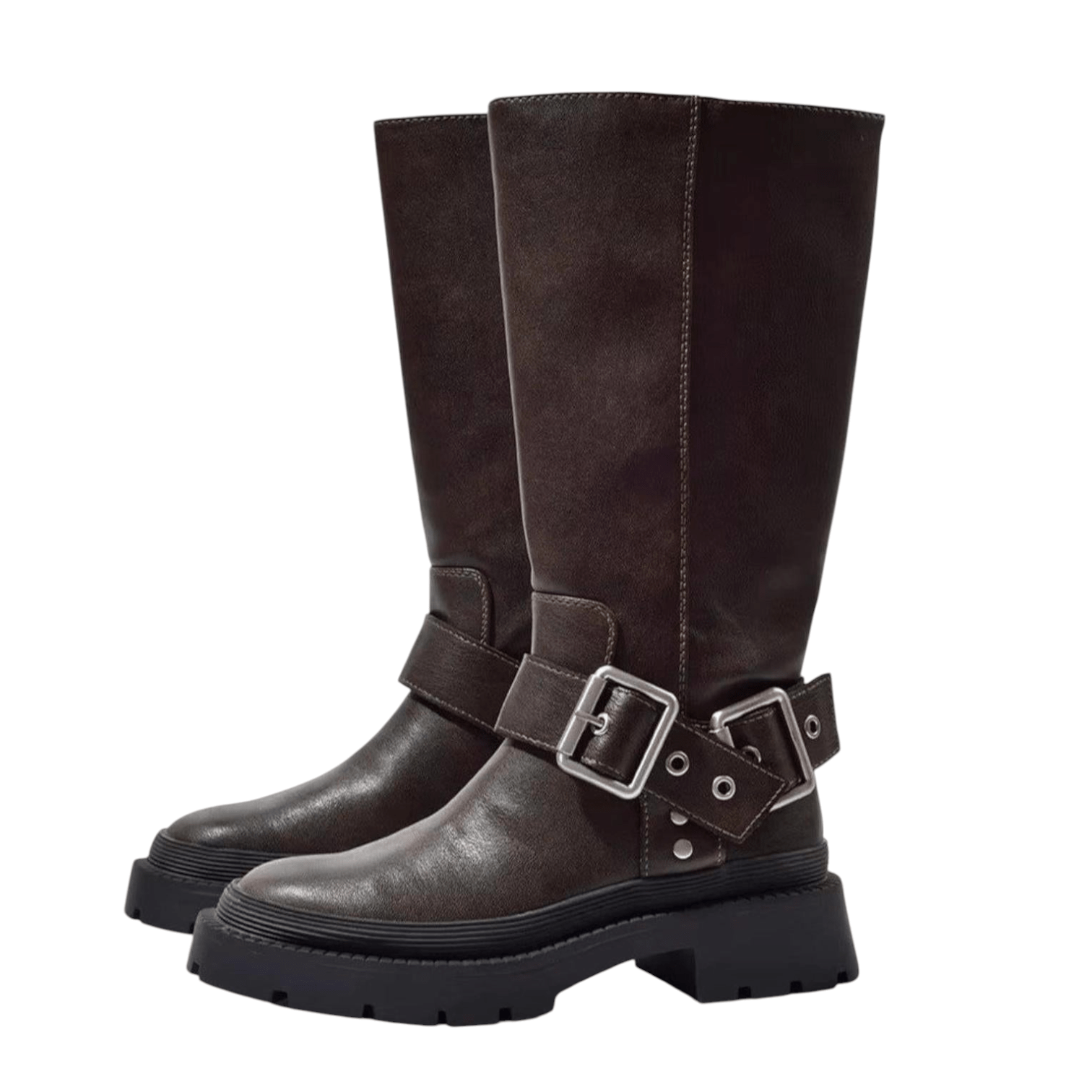 Women’s Leather Boots with Buckles and Profiled Sole