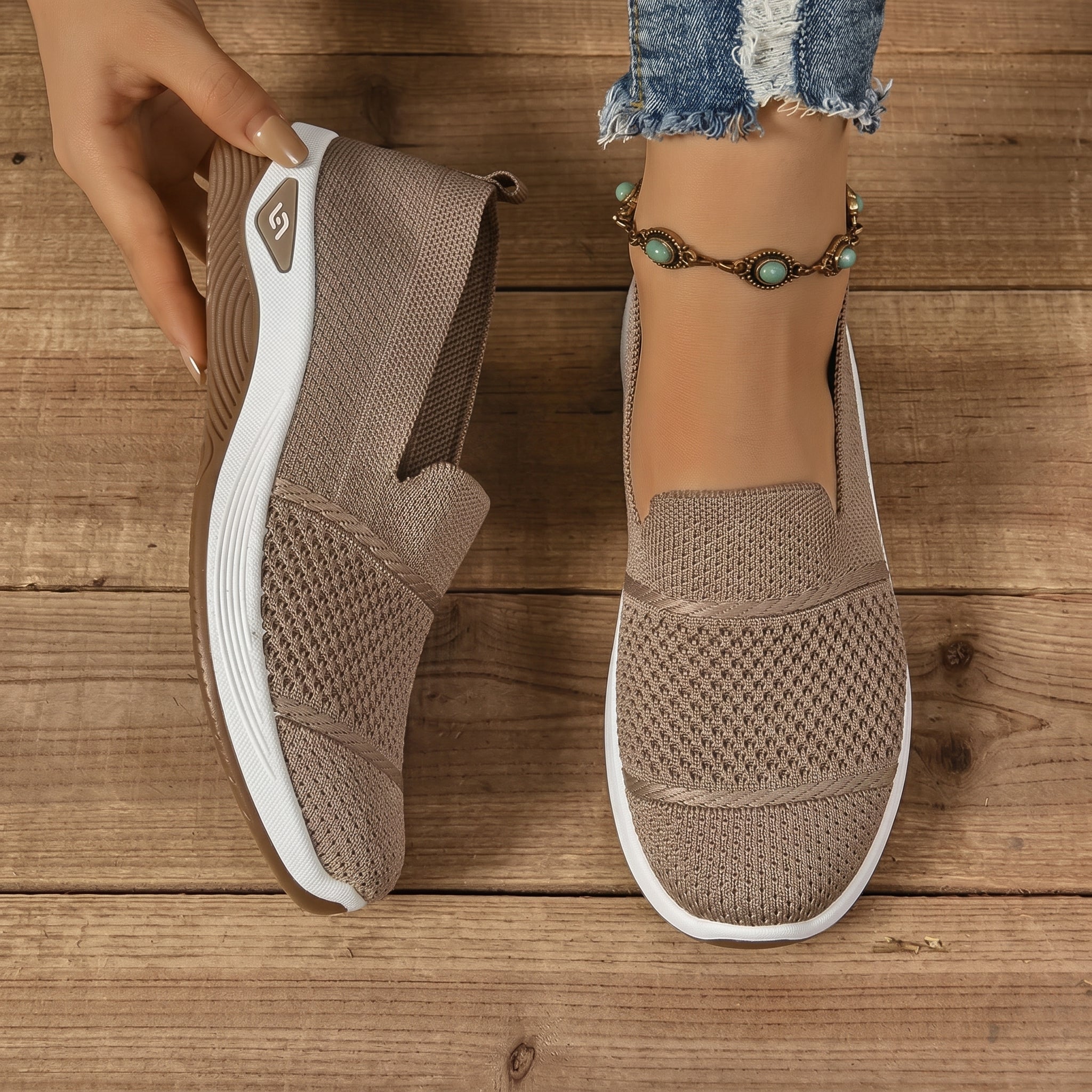 Monika - Women's Orthopedic Cushioned Slip-On Sneaker - Orthopaedic Shoes - Khaki - Parker&Brooks