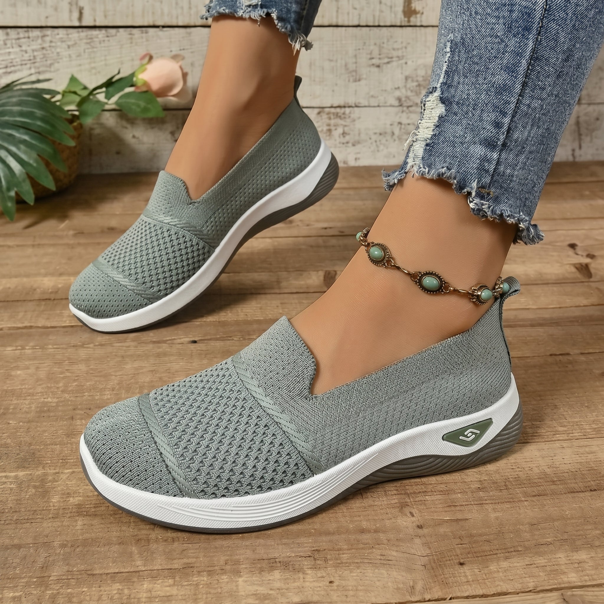 Monika - Women's Orthopedic Cushioned Slip-On Sneaker - Orthopaedic Shoes - Green - Parker&Brooks