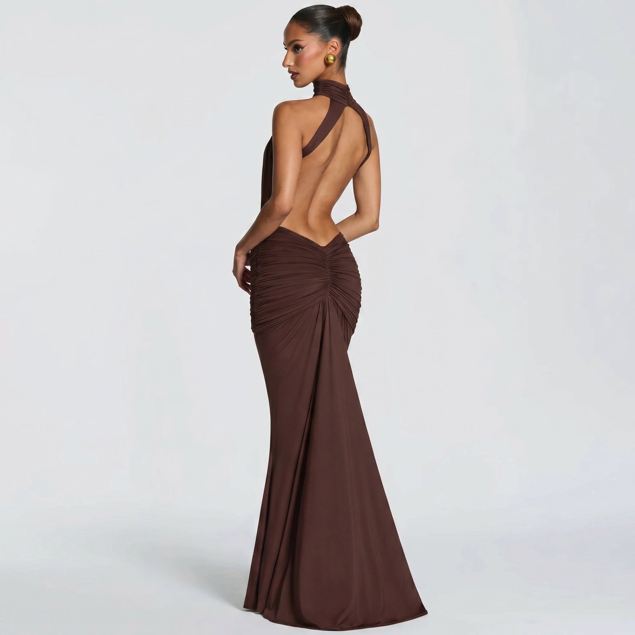 Naomi - Women's Evening Halterneck Bodycon Maxi Dress - Maxi Dress - Brown - Parker&Brooks
