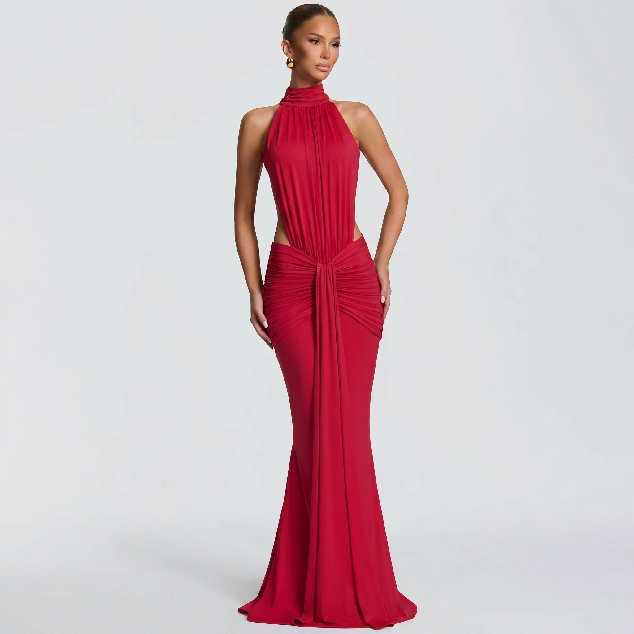 Naomi - Women's Evening Halterneck Bodycon Maxi Dress - Maxi Dress - Red - Parker&Brooks