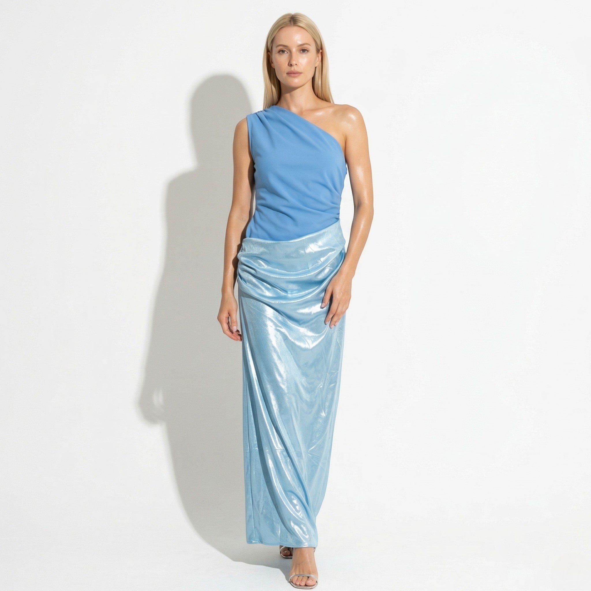 Naomi - Women's One Shoulder Ruched Maxi Dress - Maxi Dresses - Blue - Parker&Brooks