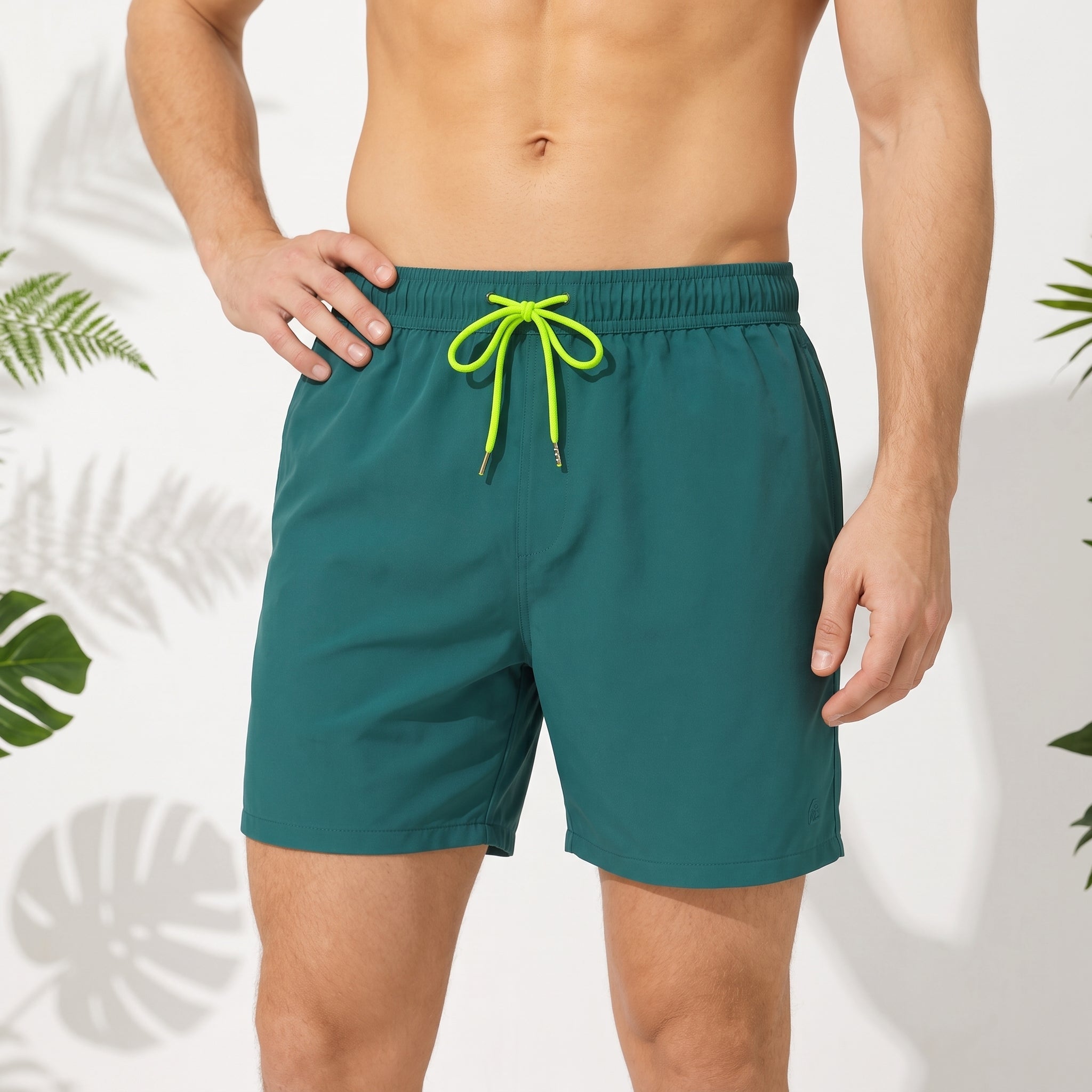 Nathan - Men's Summer Contrast Drawstring Swim Shorts - Swim Shorts - Green - Parker&Brooks