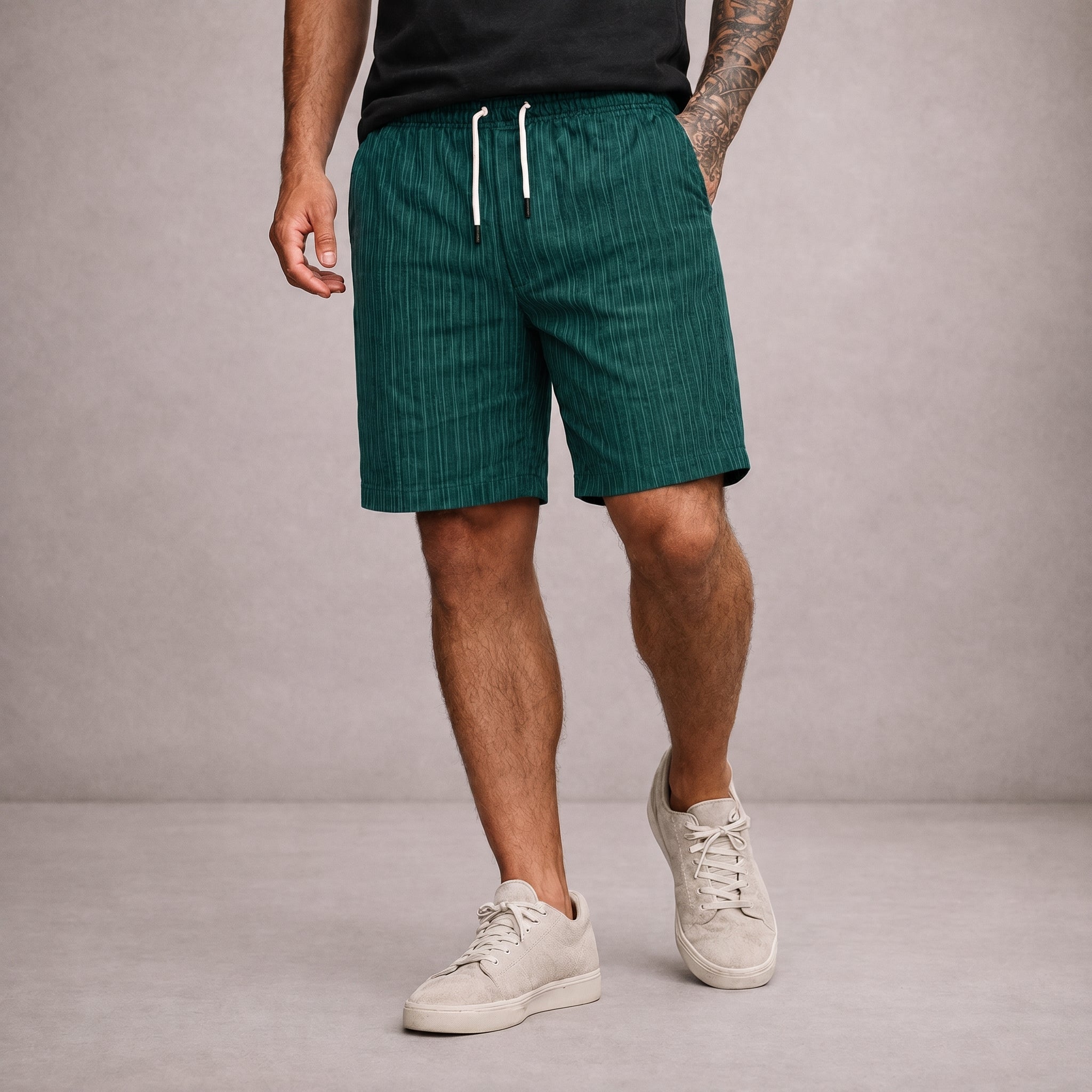 Nathan - Men's Summer Striped Drawstring Shorts - Jogger Shorts - Green - Parker&Brooks