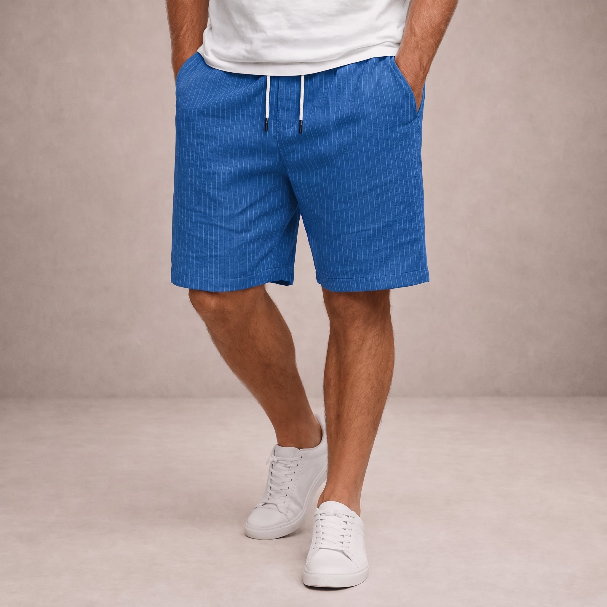 Nathan - Men's Summer Striped Drawstring Shorts - Jogger Shorts - Blue - Parker&Brooks