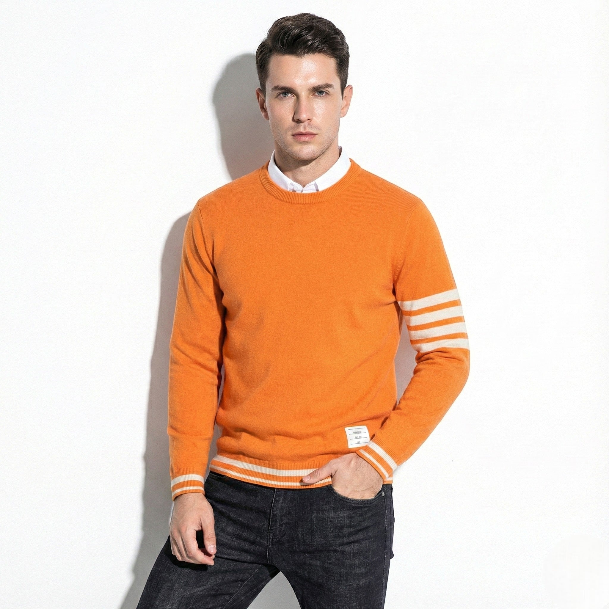 Nils – Men’s Cotton Knit Sweater with Stripe Pattern