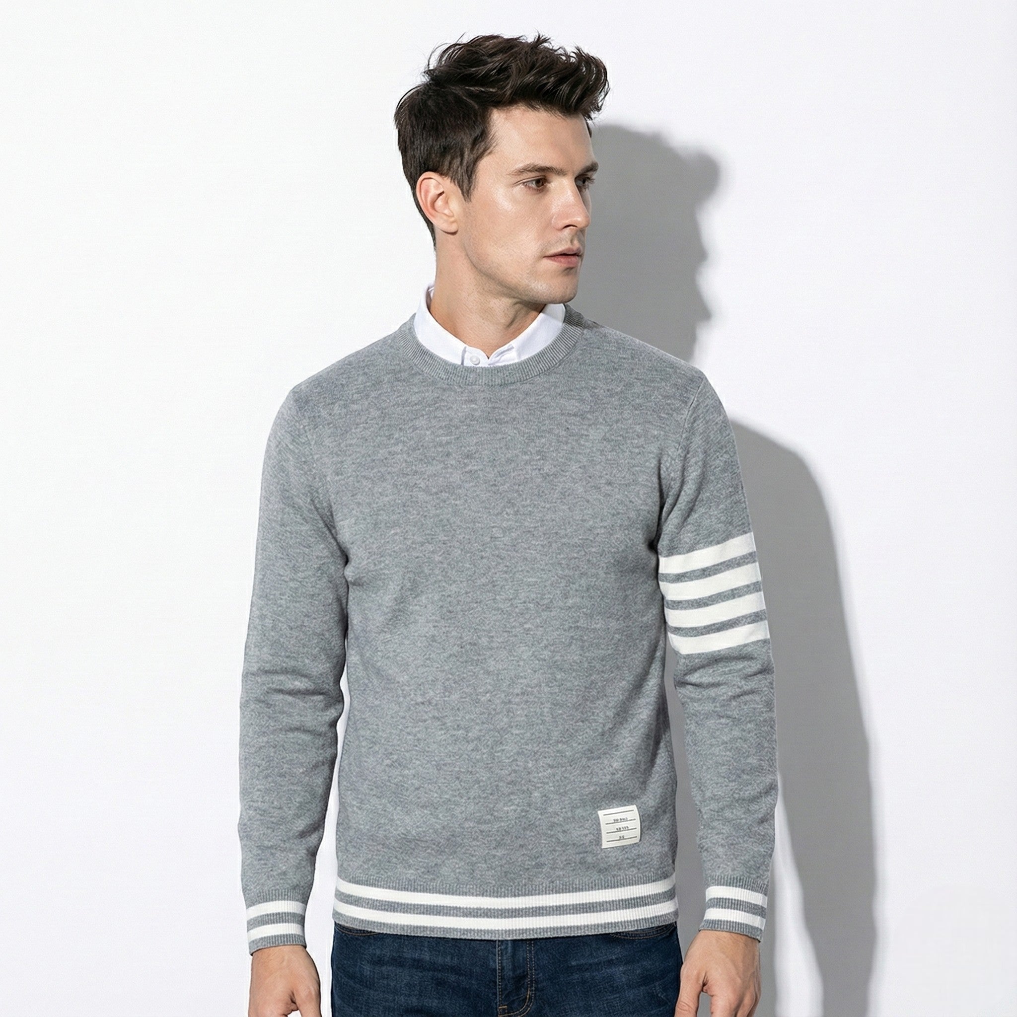 Nils – Men’s Cotton Knit Sweater with Stripe Pattern