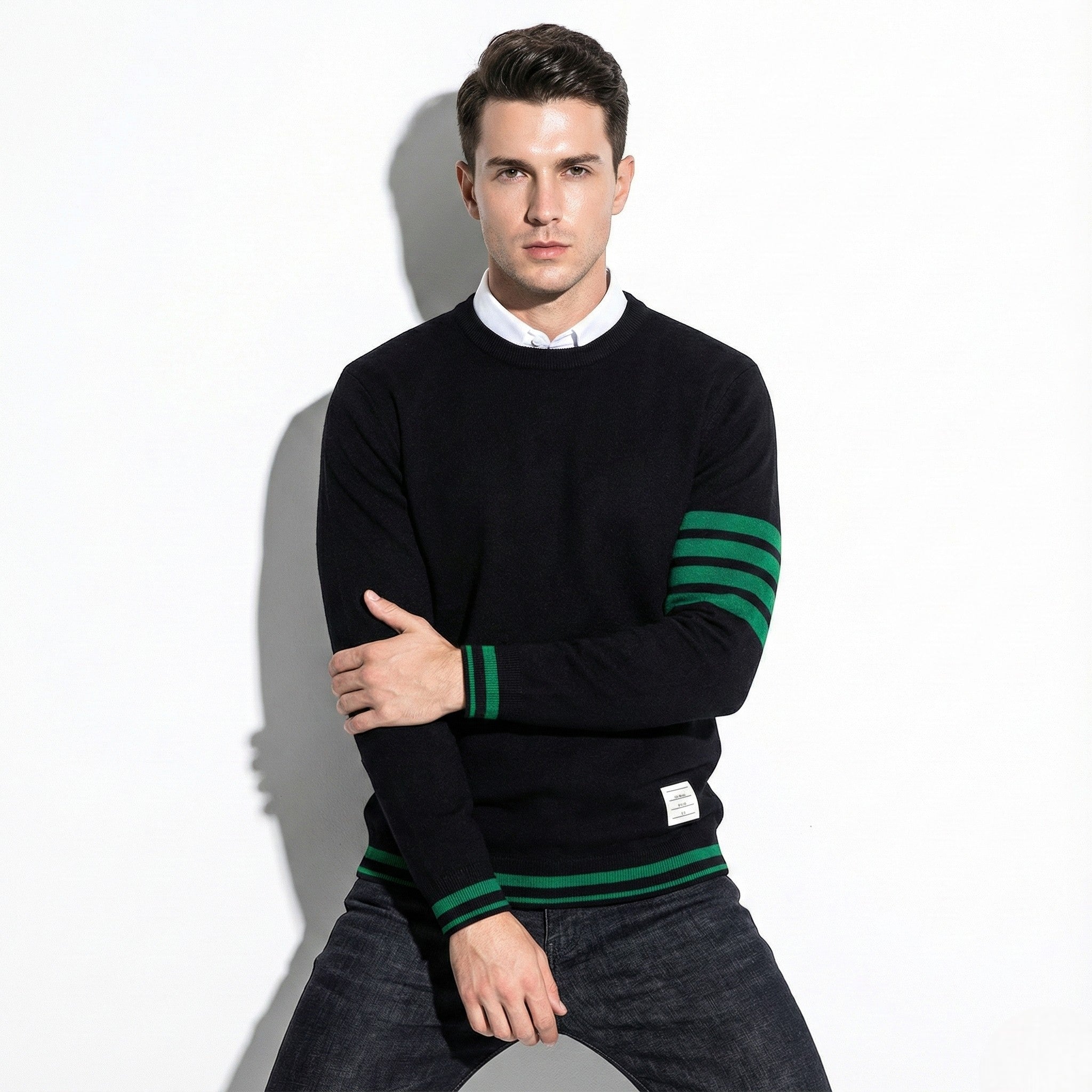 Nils – Men’s Cotton Knit Sweater with Stripe Pattern