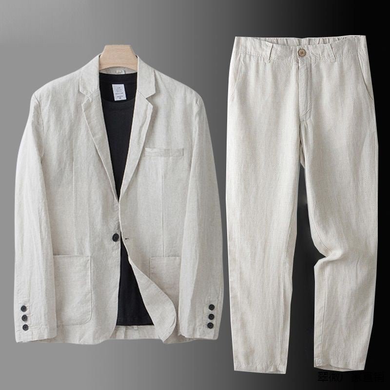Noah - Elegant two-piece linen set - summer shirt & trousers
